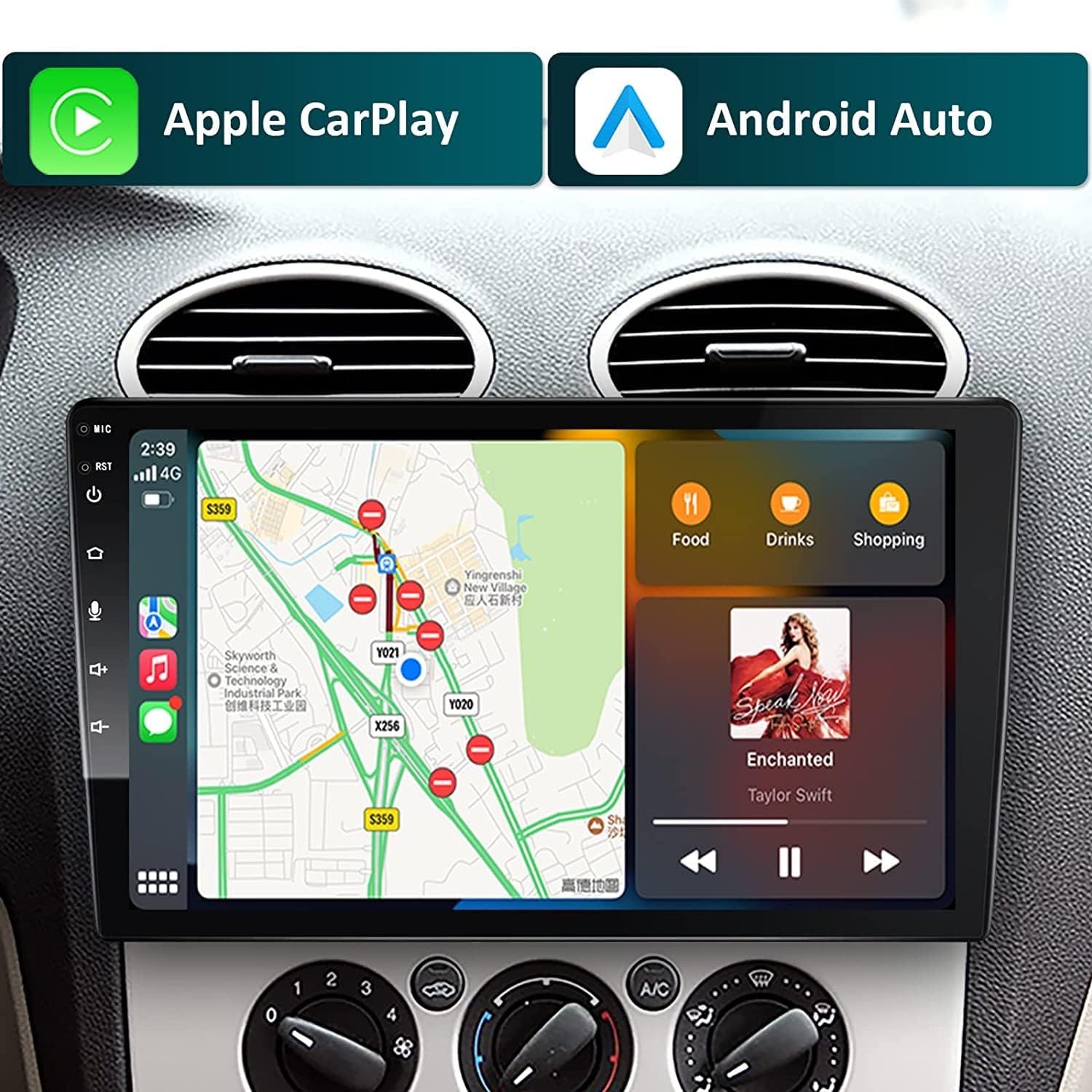 Estéreo de automóvil Android de un solo DIN con CarPlay y Android Auto, pantalla táctil IPS capacitiva ajustable HD de 10.1 pulgadas, radio para