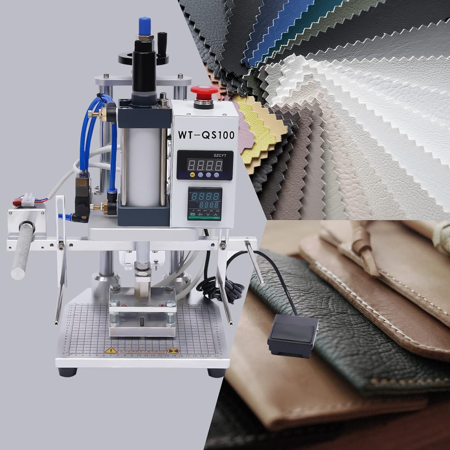 Fetcoi Máquina de estampado en caliente, 110 V 500 W Air Logo Neumático Cuero PVC Prensa Digital Presión Marca Máquina para PVC Cuero PU Papel Logo
