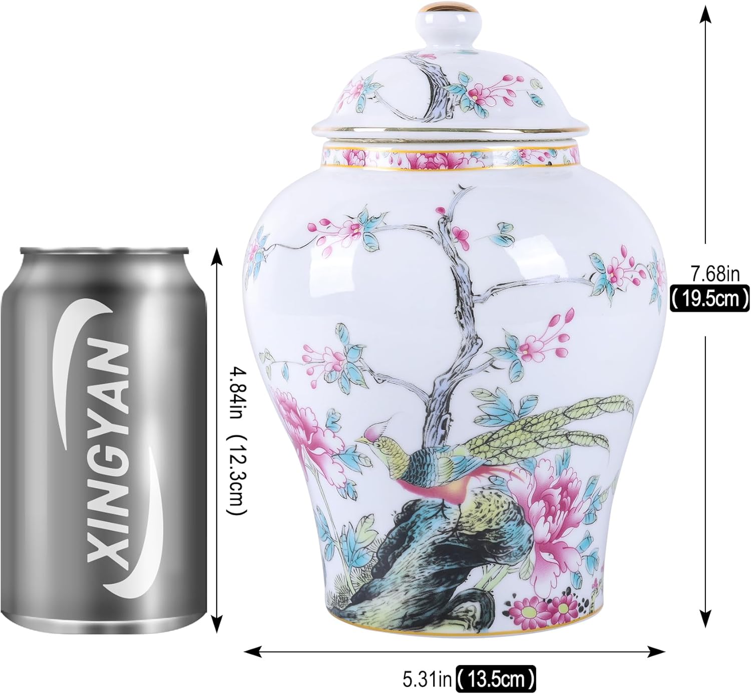 Tarro de jengibre chino con tapa, estilo antiguo, decoración del hogar, retro, flores de porcelana azul y blanca, jarrón cubierto de cerámica,