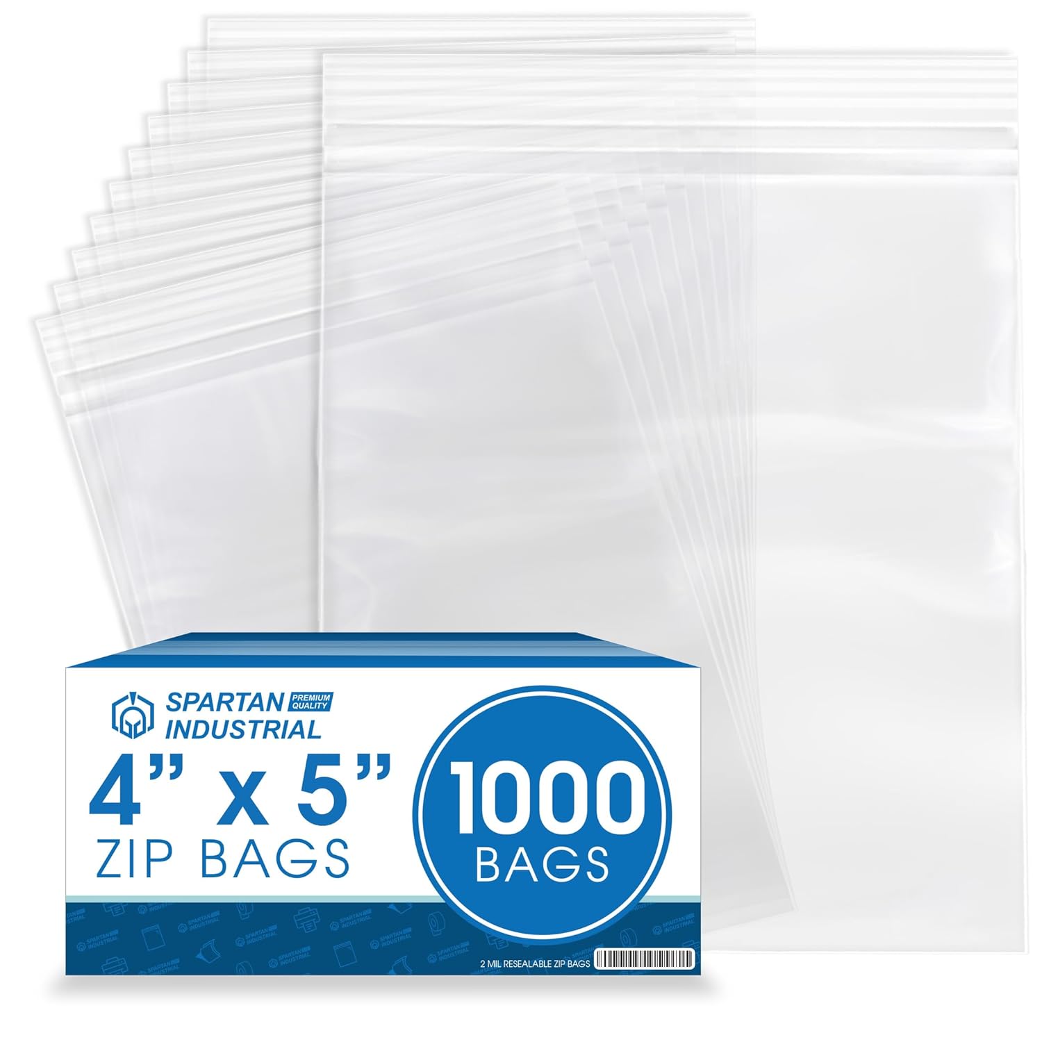 Spartan Industrial – Bolsas de polietileno de plástico transparente con cierre de 4 x 5 pulgadas (1000 unidades) de 2 mil con cierre resellable y