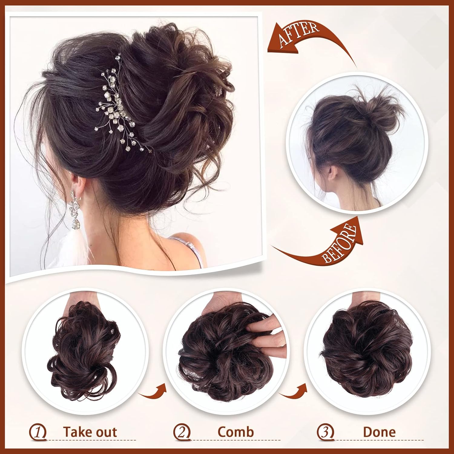 SOFEIYAN Extensiones de cabello ondulado y rizado con clip de garra, extensiones de cabello sintético despeinado para mujer, color marrón claro