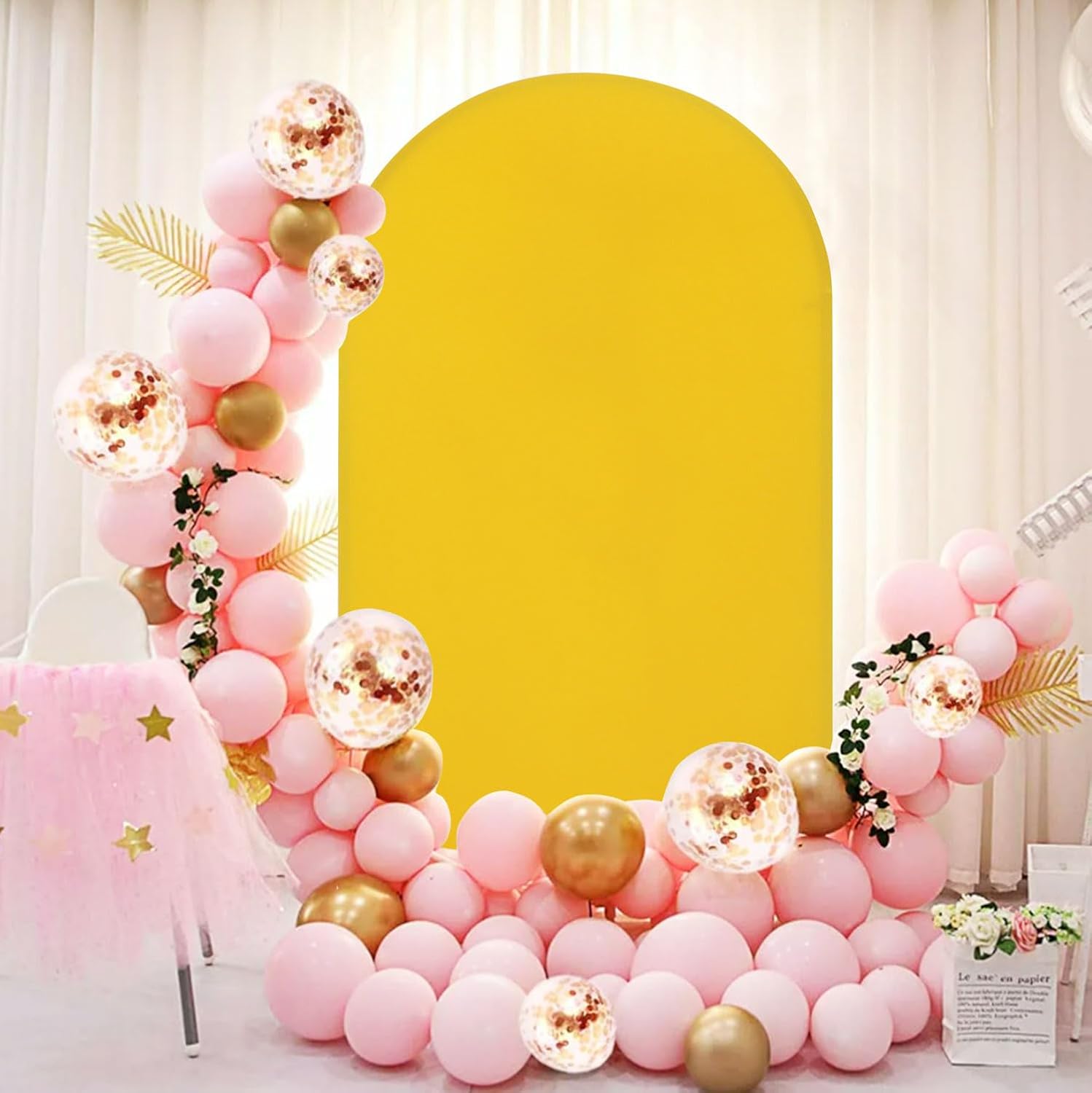 FUHSY Cubierta de arco de boda, cubierta de arco de color dorado, tela de elastano de 4 pies para telón de fondo de arco, parte superior redonda,