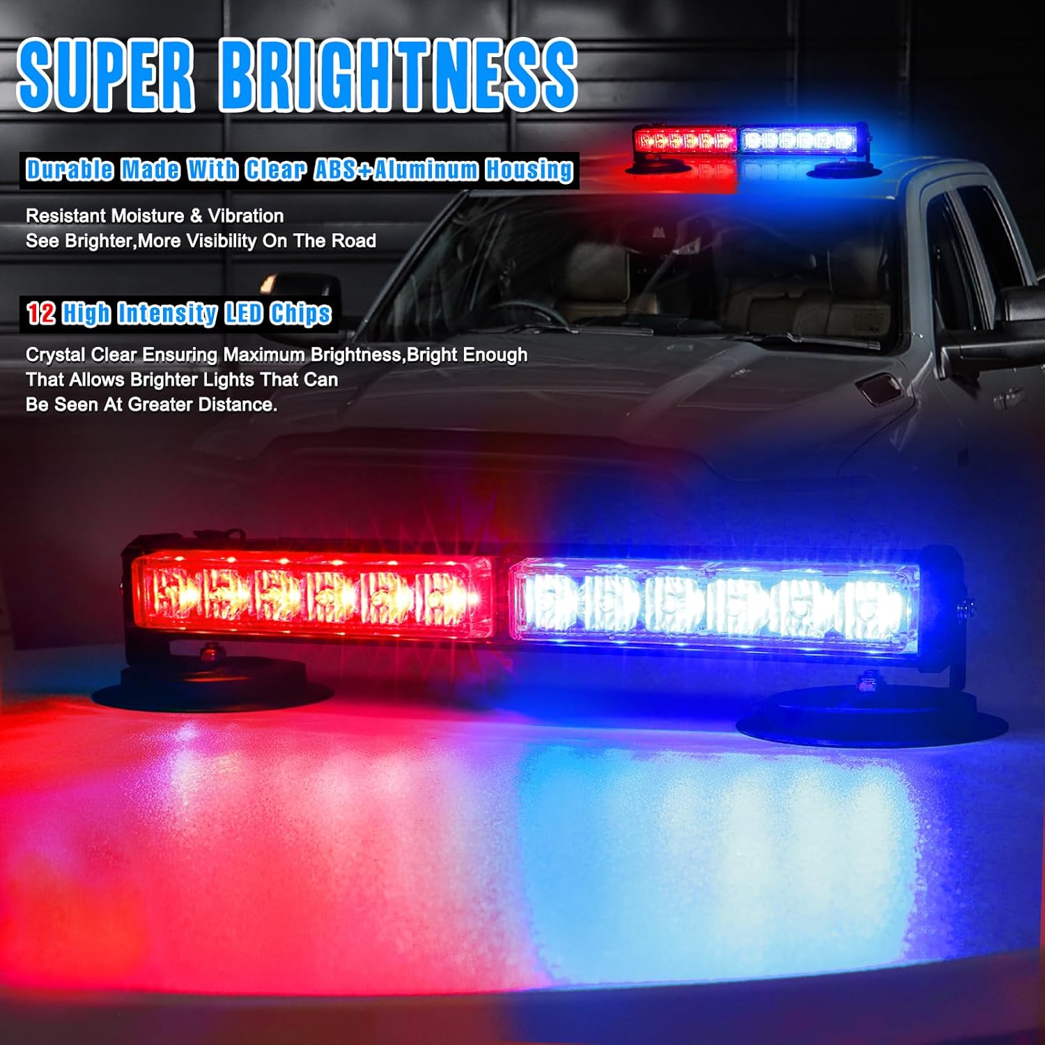 OPPBUY Barra de luz estroboscópica LED para techo, luz estroboscópica inalámbrica recargable de advertencia de emergencia, 17 modos intermitentes,