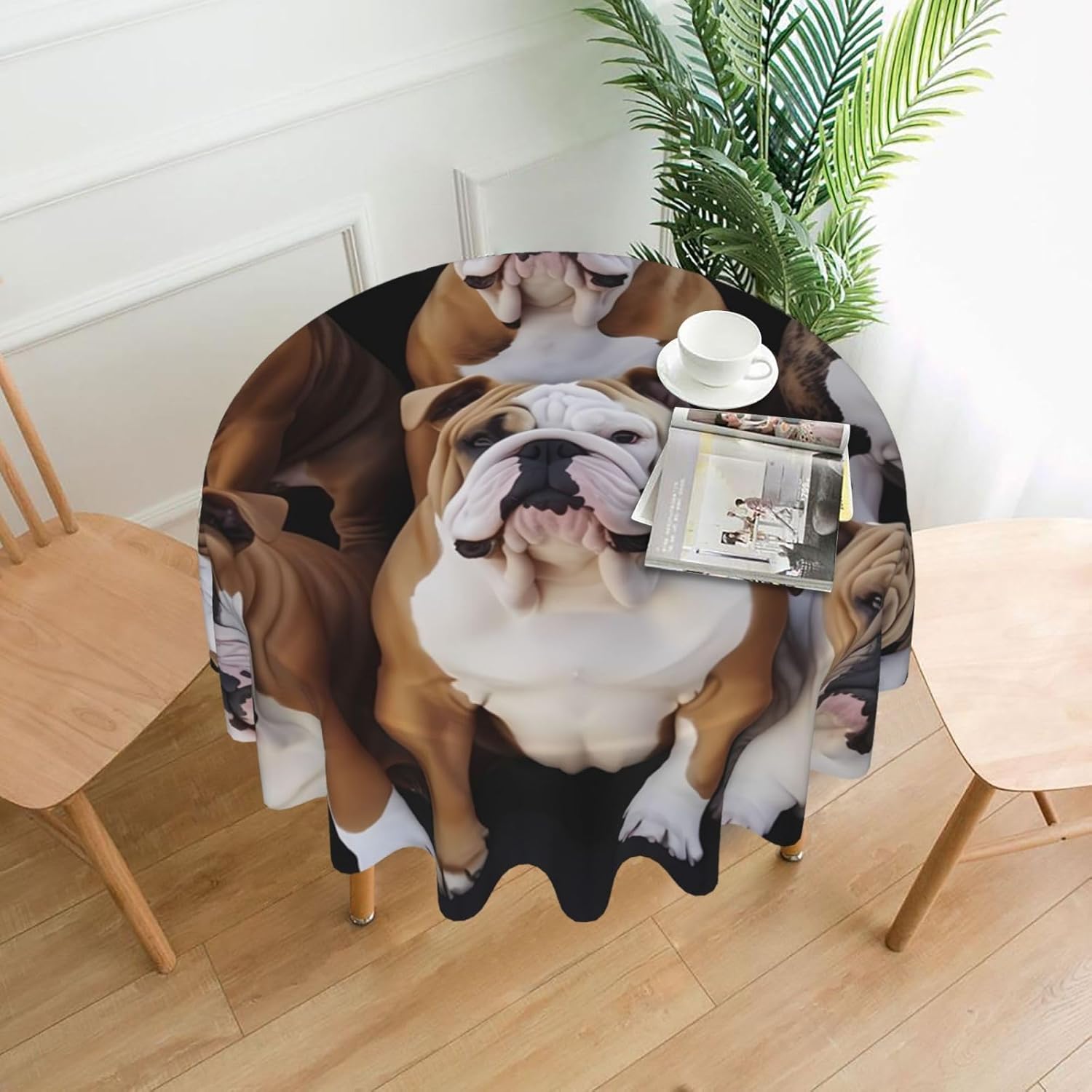RLDOBOFE Mantel redondo de 60 pulgadas impermeable con estampado de bulldogs ingleses, mantel circular para cocina, comedor, arrugas, mantel redondo