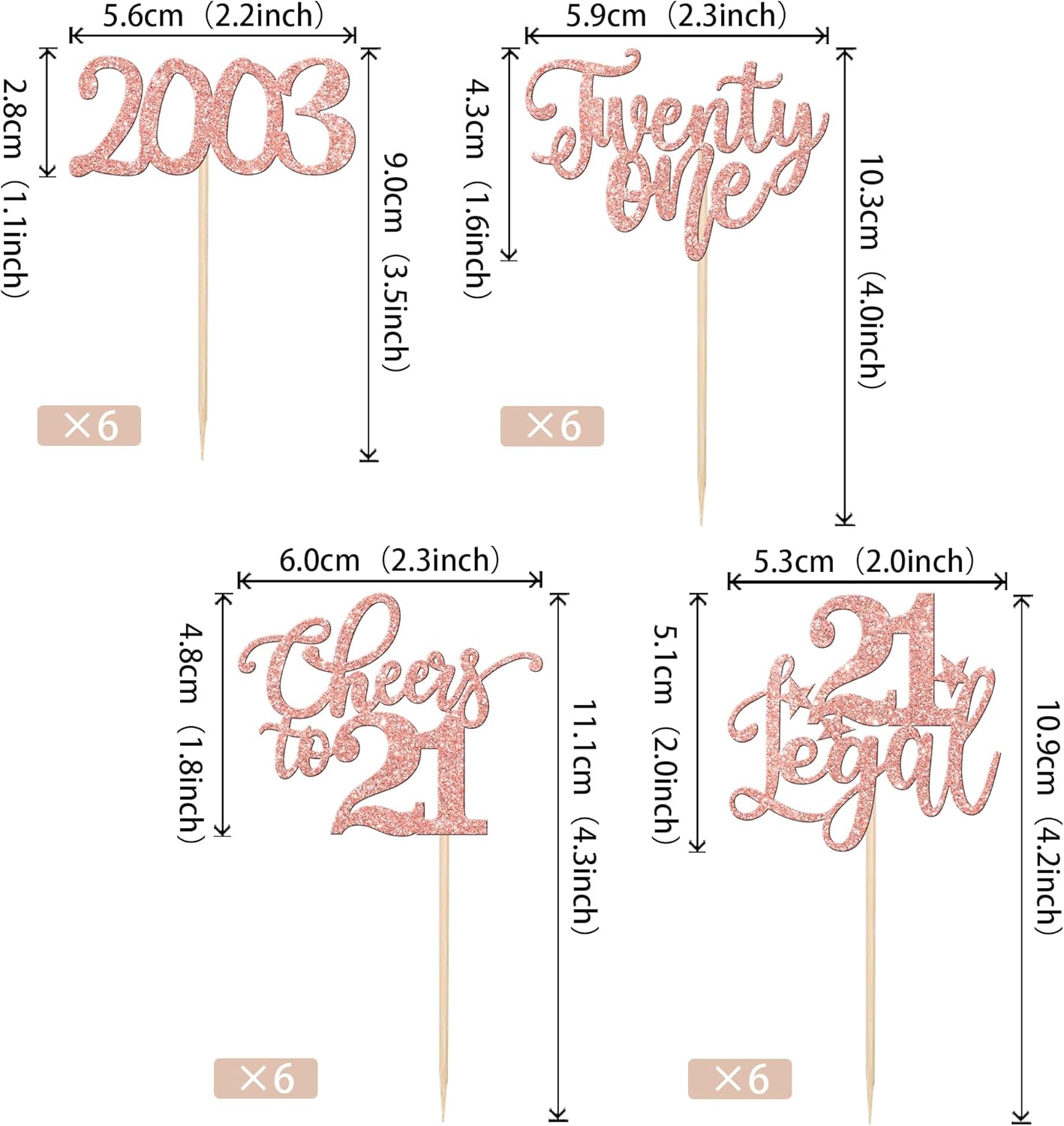 Paquete de 24 adornos para cupcakes de 21 cumpleaños con purpurina de veintiuno desde 2002, Hello 21 Years Birthday Cupcake Picks Cheers to 21 Cake