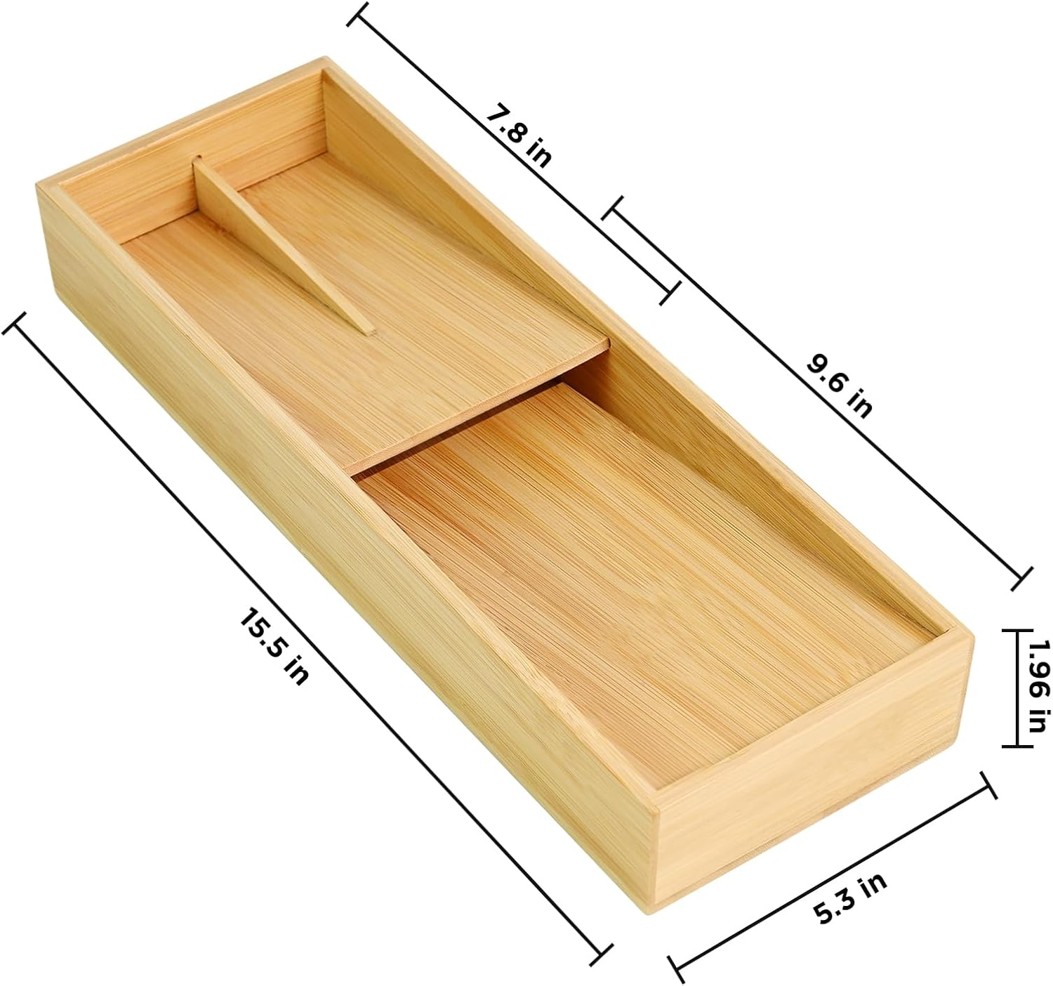 Ollieroo Organizador de cajones de cubiertos de bambú, organizador de cajones de cocina compacto para cubiertos, soporte de utensilios para