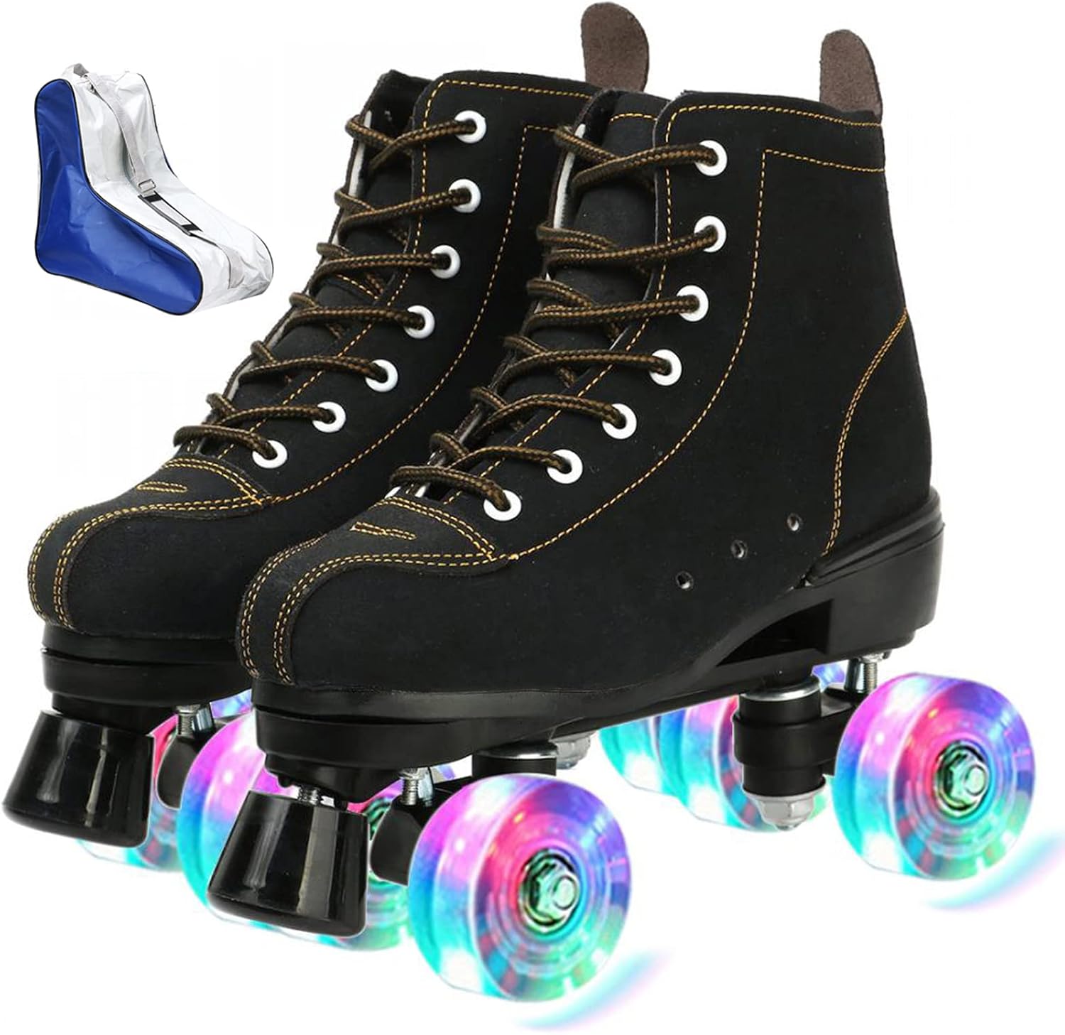 Patines de ruedas para mujeres y hombres, patines de cuatro ruedas, patines brillantes para niñas y niños con bolsa de zapatos