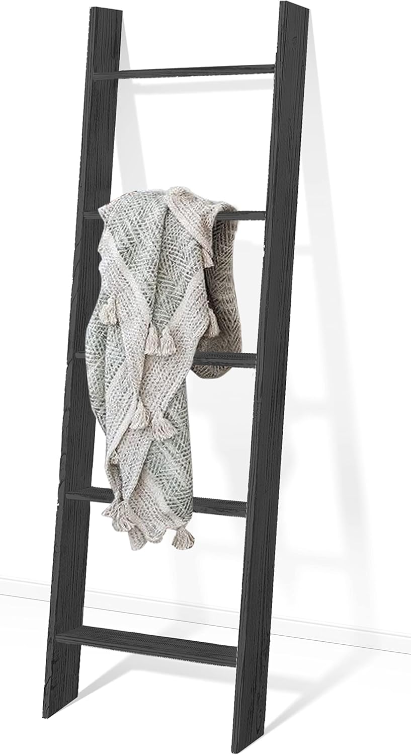 TEAKMAMA Escalera para mantas de 4.5 pies, soporte decorativo para mantas de granja, escaleras de manta de pared para sala de estar, fácil de