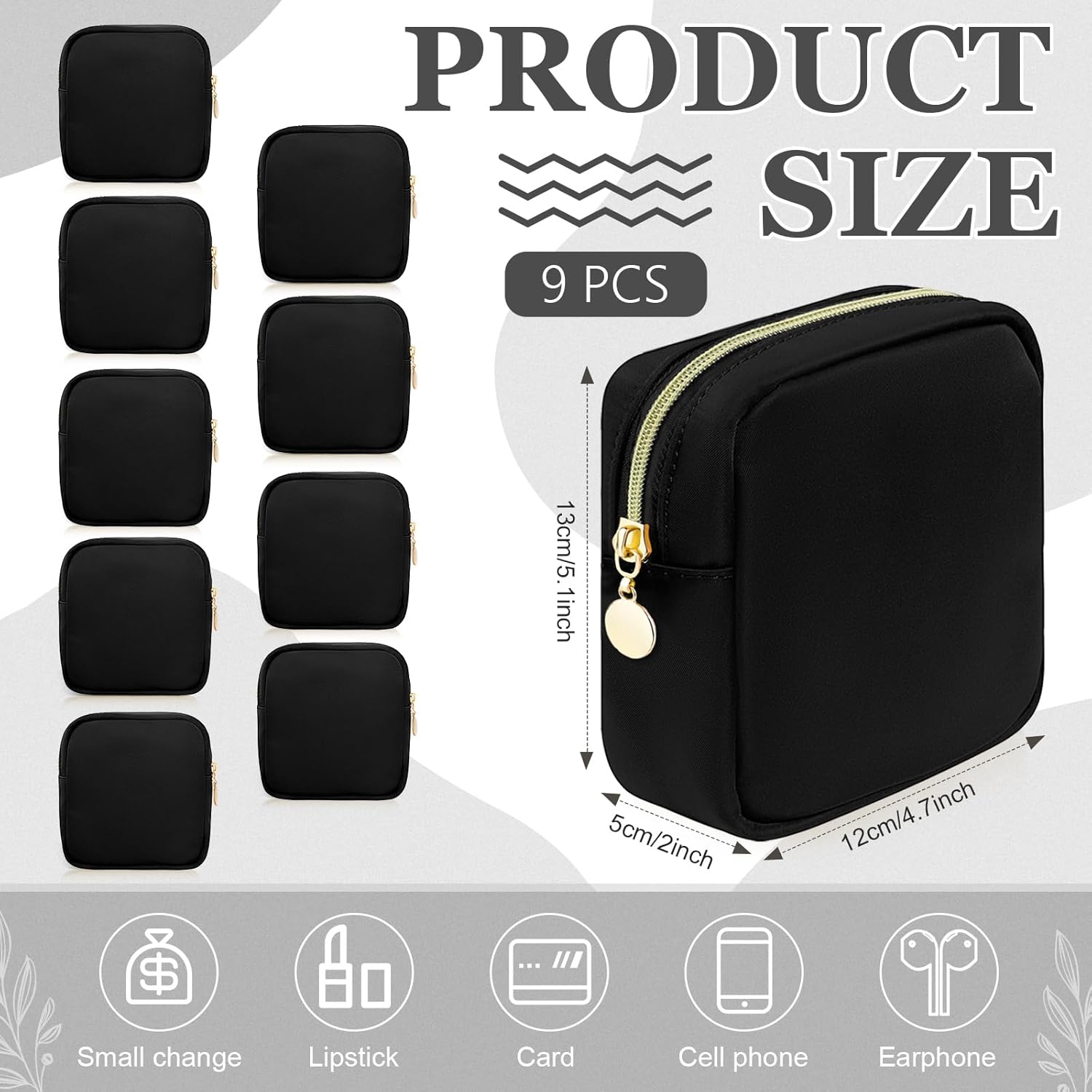 9 piezas de bolsa de cosméticos de nailon para bolso, bolsas de maquillaje preparadas, mini bolsa de cosméticos con cremallera, bolsa organizadora