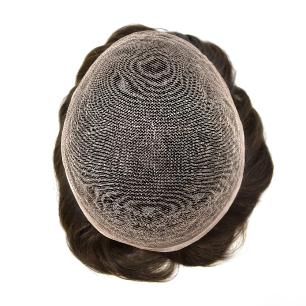 Toupee para hombres Sistema de cabello suizo encaje para hombre Toupee sistema de reemplazo de cabello humano nudo blanqueado hombres postizo de