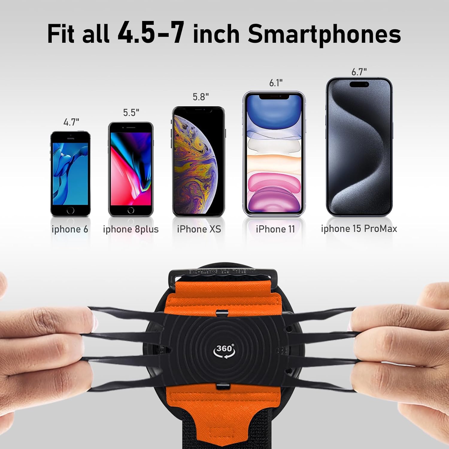 Soporte para teléfono para correr, muñequera giratoria de 360 y desmontable, compatible con todos los teléfonos celulares de 4.5 a 7 pulgadas para