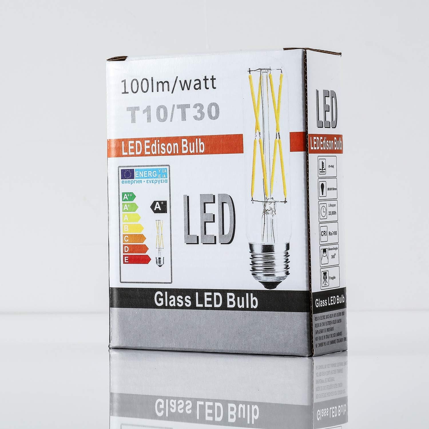 Leools Bombilla de tubo LED de vidrio de 4 W, regulable Edison T10, bombilla tubular E26 de base media, bombilla incandescente de 40 W, equivalente