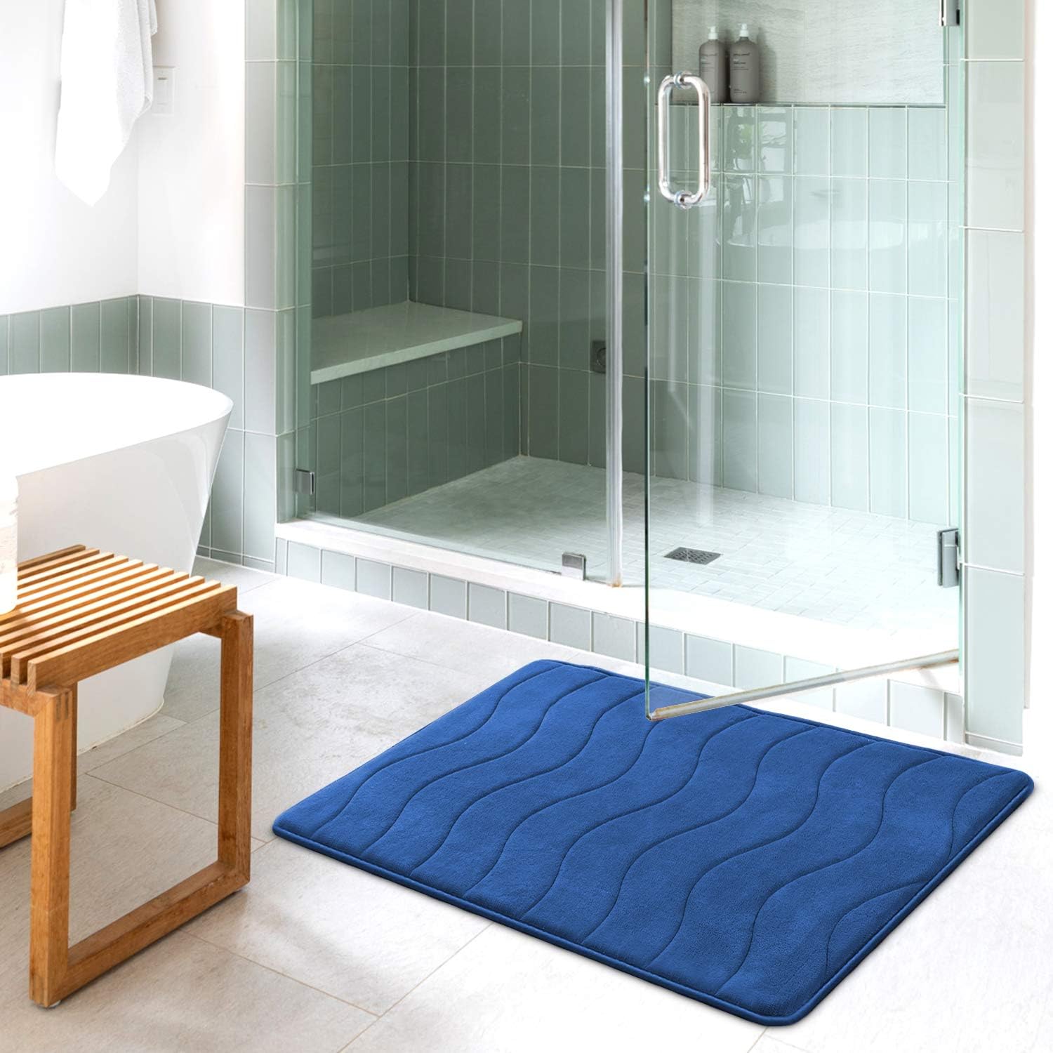 Flamingo P Tapete de baño de espuma viscoelástica para baño, antideslizante, terciopelo grueso, suave y cómodo, absorbente de agua, lavable a