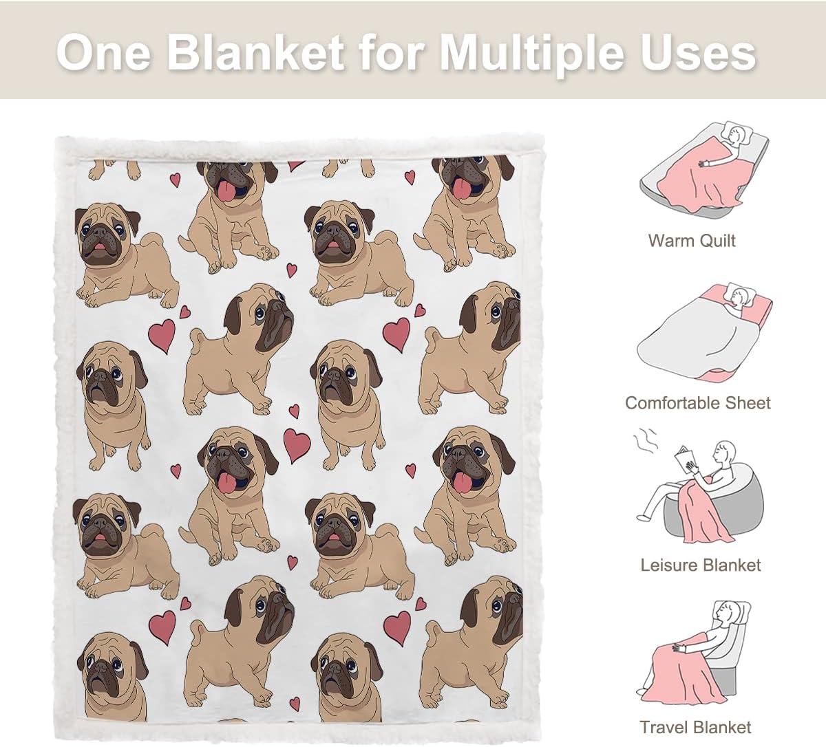 Sleepwish Pug Frazadas y Mantas