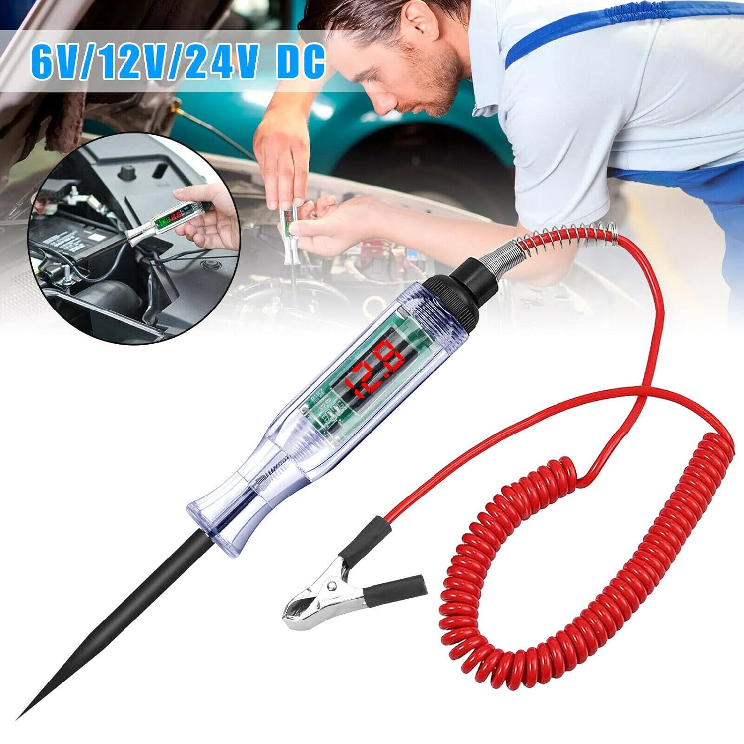 Pluma de prueba de circuito de camión para automóvil, 3-70 V, circuito eléctrico digital LCD, probador de luz de prueba de voltaje para automóvil,
