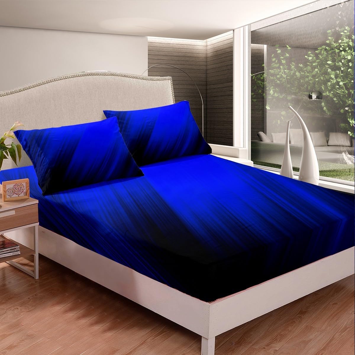jejeloiu Juego de sábanas bajeras azules para niños, niñas, adolescentes, decoración de dormitorio, juego de ropa de cama moderna de arte grunge,