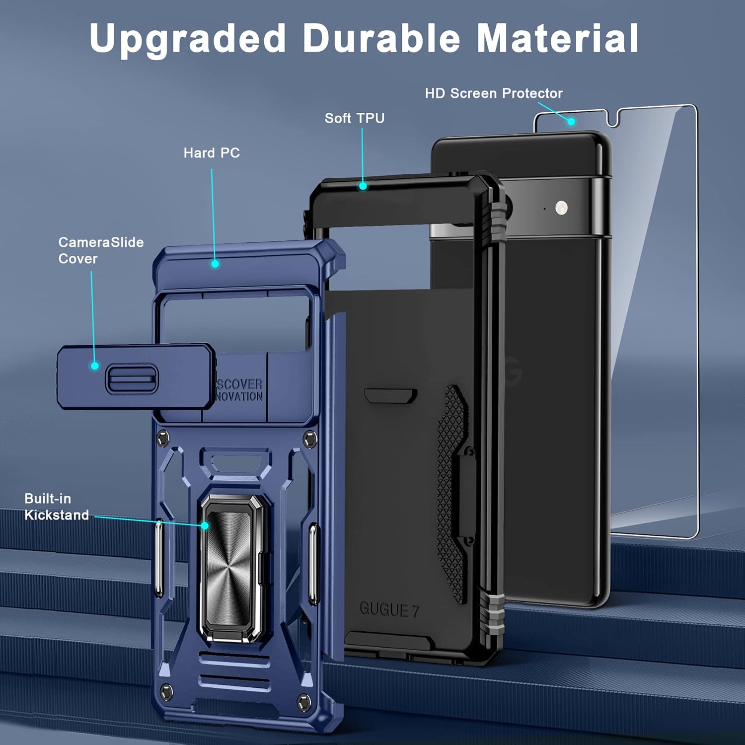 DEERLAMN Funda para Google Pixel 7 con cubierta deslizante para cámara + protector de pantalla (1 unidad), soporte de anillo giratorio de grado