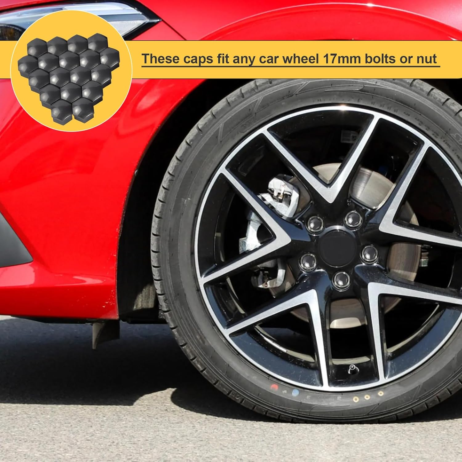 20 tapones para tuercas de llanta, universales de 0.667 pulgadas (0.669 in) para neumáticos de automóvil, cubierta de perno hexagonal de plástico