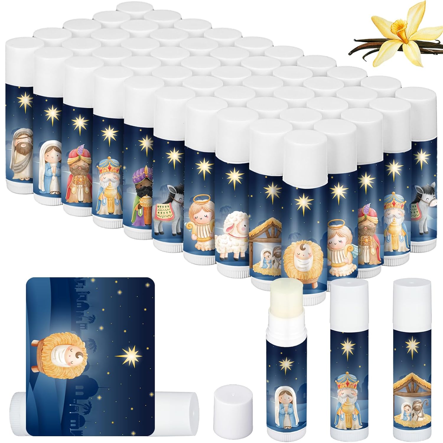 50 unidades de bálsamos labiales de Navidad, regalos de Navidad a granel, regalos de fiesta religiosa cristiana, regalos de fiesta de Navidad,