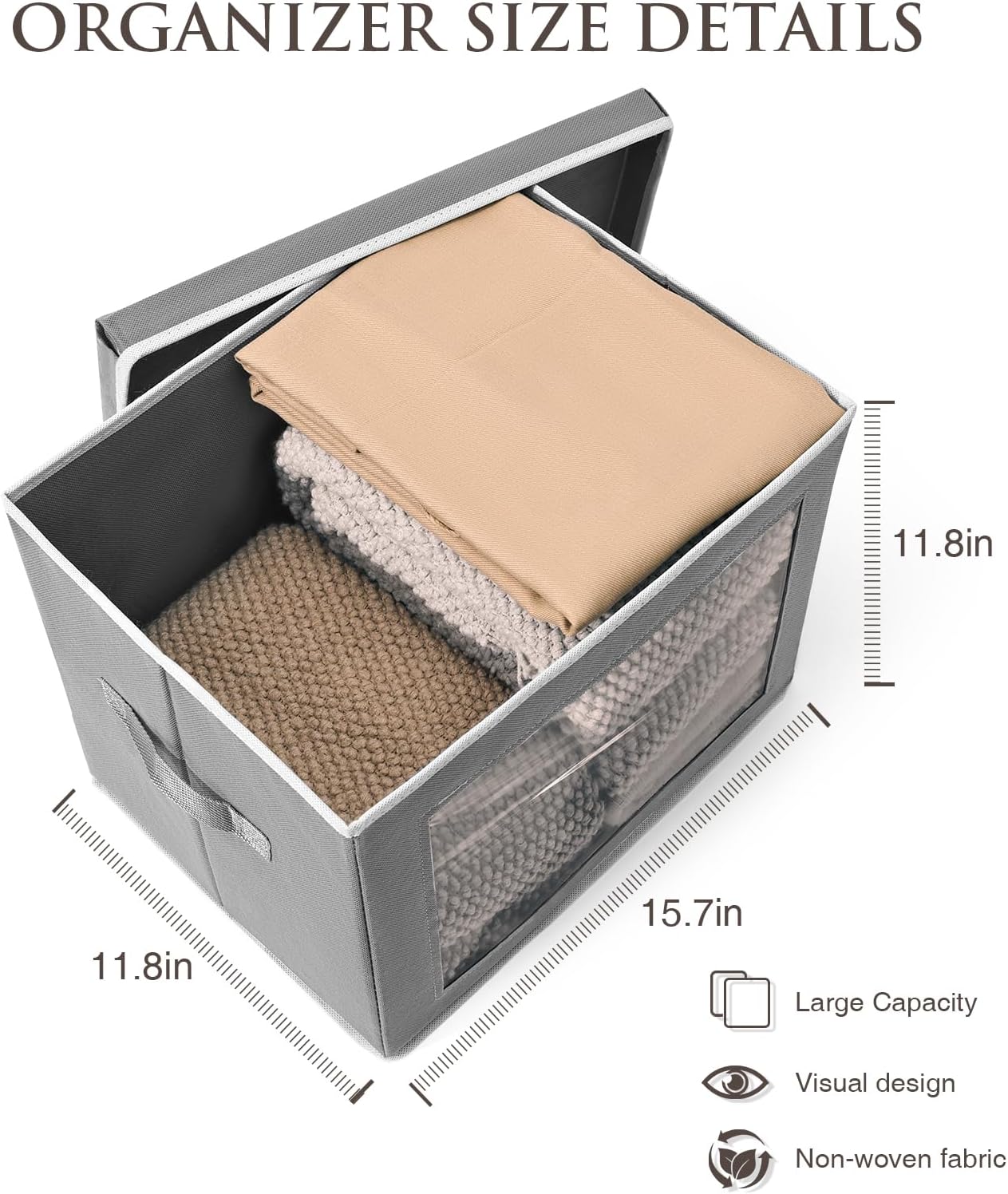 Contenedores de almacenamiento grandes con tapas, cubos de almacenamiento de tela con ventana, cajas de almacenamiento plegables para ropa,
