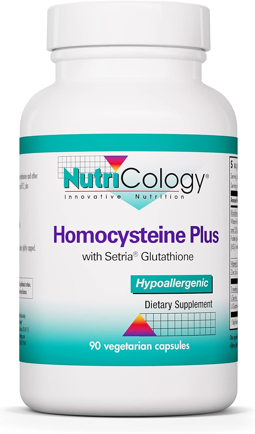 Nutricology Suplemento Homocisteine Plus – con glutatión de setria, complejo de vitamina B, trimetilglicina, cápsulas vegetarianas – 90 unidades