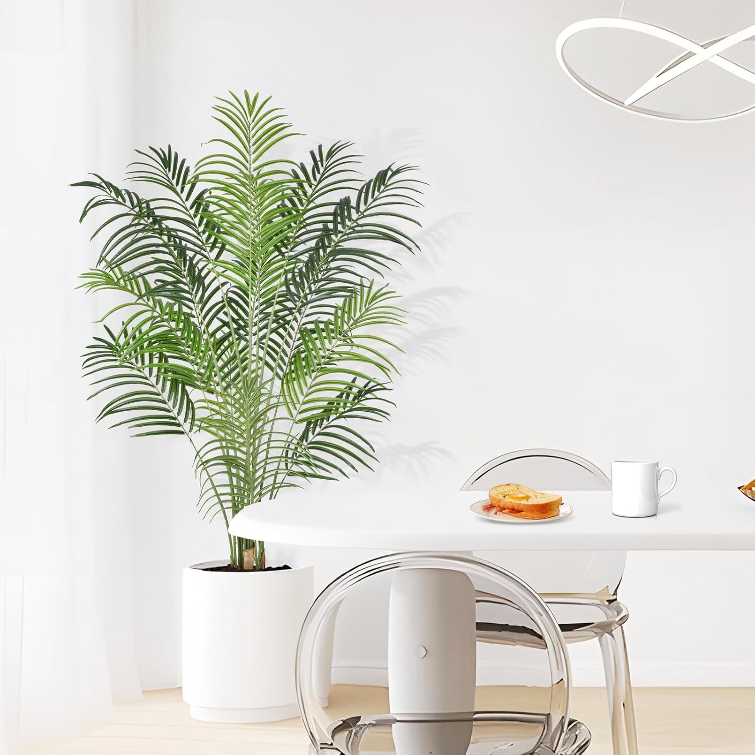 Keeplush Palmera artificial de 5.5 pies de alto, decoración de interiores con 15 troncos y diseño de corteza real, palmera areca tropical sintética