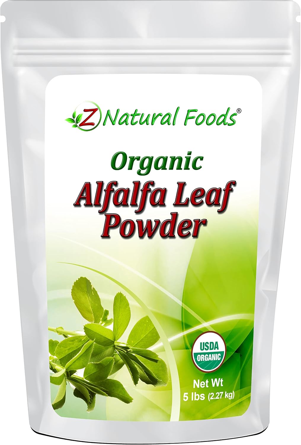 Z Natural Foods Polvo de hoja de alfalfa orgánica  Hecho en Estados Unidos  Suplemento superalimenticio verde para bebidas, té, batidos, recetas de