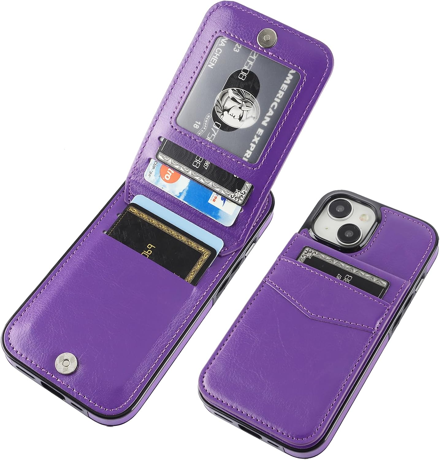 KIHUWEY Funda compatible con iPhone 15 con soporte para tarjeta de crédito, cierre magnético de cuero de alta calidad, función atril, funda
