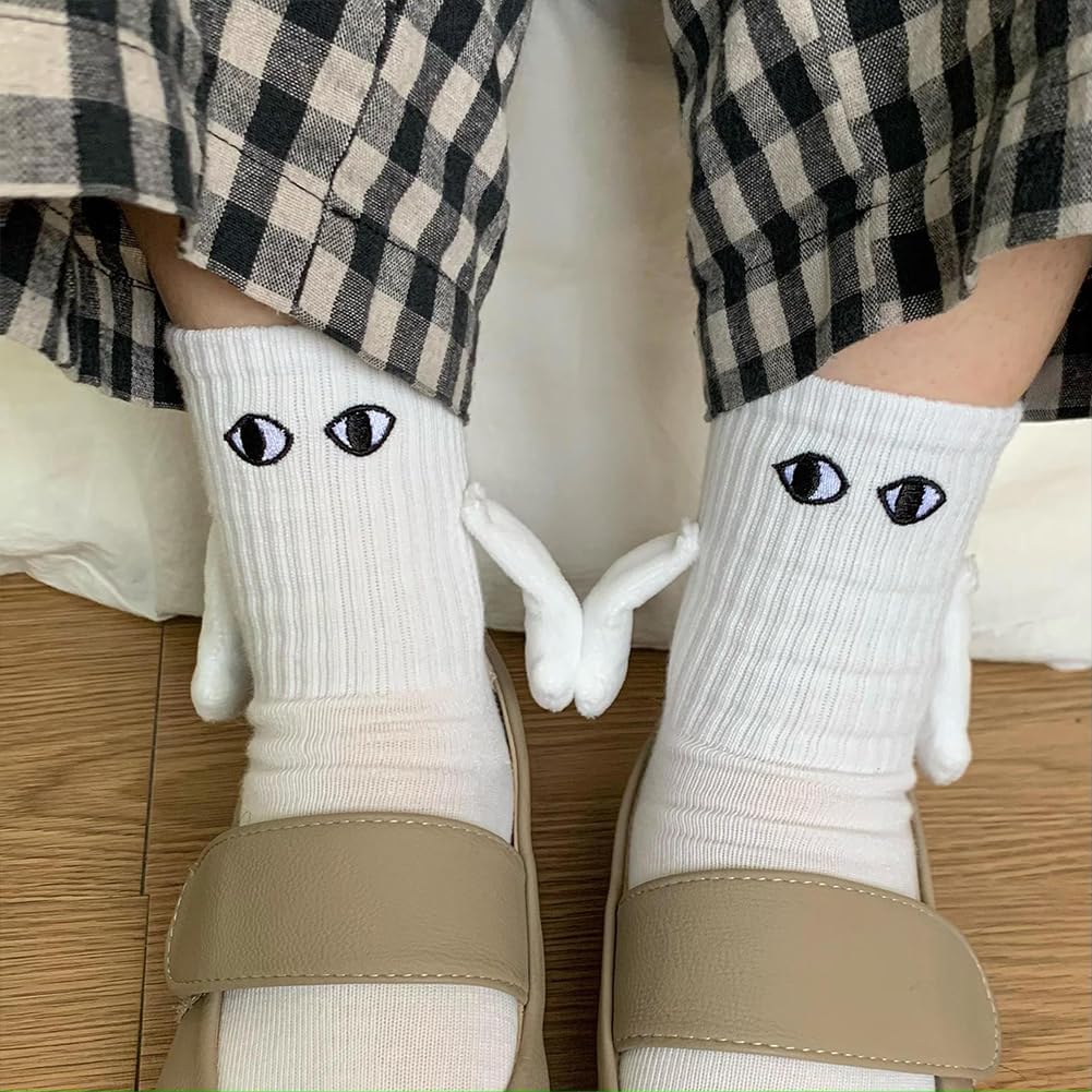 Calcetines para parejas tomados de la mano, divertidos calcetines magnéticos tridimensionales para parejas, calcetines casuales 3D de tubo medio