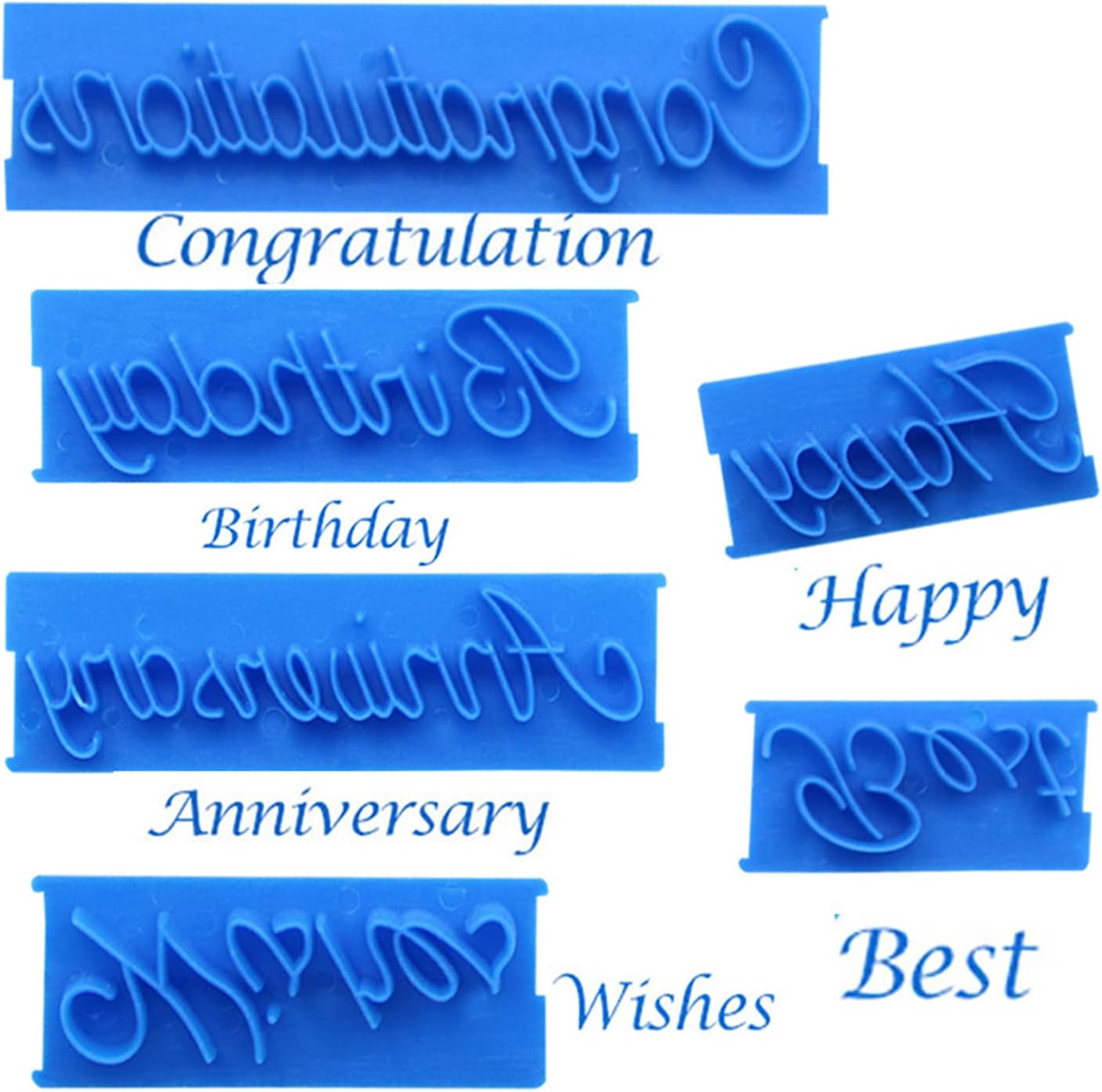 6 moldes para moldes de galletas para fondant, moldes de letras escritas a mano para tartas, moldes de palabras para sellos, feliz cumpleaños,