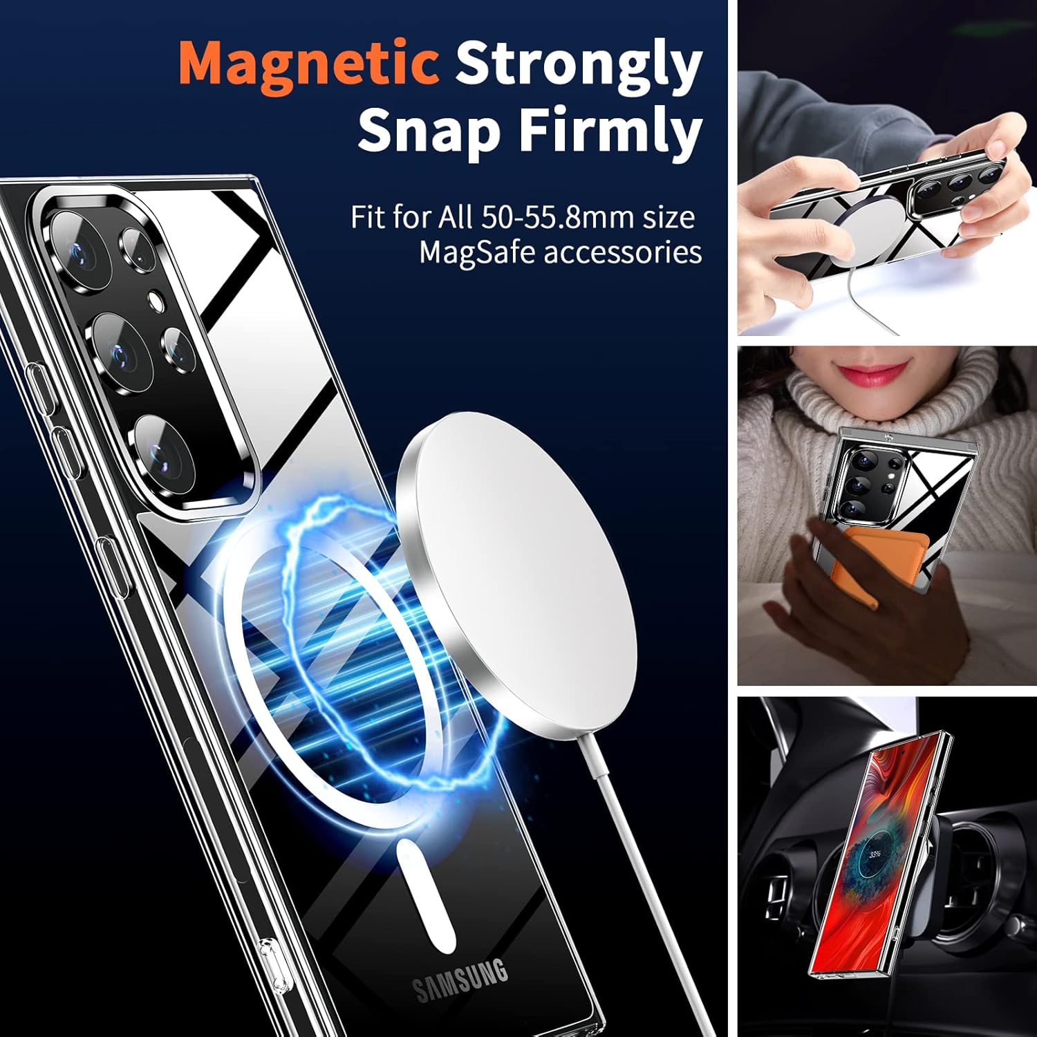 Purluct Funda magnética diseñada para Samsung Galaxy S23 Ultra Clear compatible con MagSafe, protección contra caídas de grado militar nunca