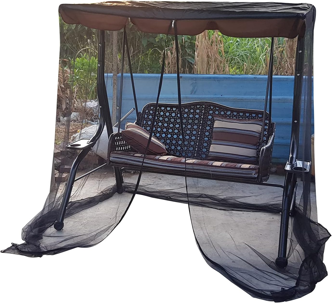 RESOYE Mosquitera para patio y jardín al aire libre, pantalla de malla de poliéster con apertura de cremallera y tienda de campaña de techo, casa de