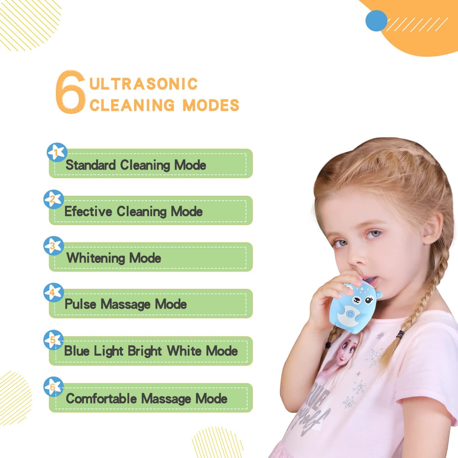 Kids Electric Toothbrushs U Shaped sonic Automatic Toothbrush with 4 Brush Heads, Six Cleaning Modes,Cartoon deer Modeling , full mouth toothbrush