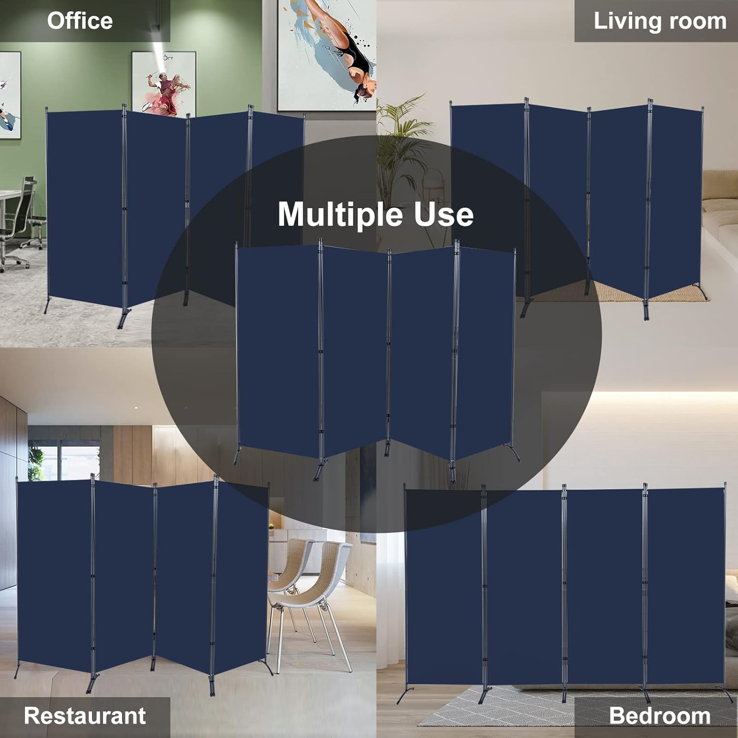 Divisor de habitación de 4 paneles, divisores de habitación y pantallas de privacidad plegables para oficina, separadores de habitaciones de