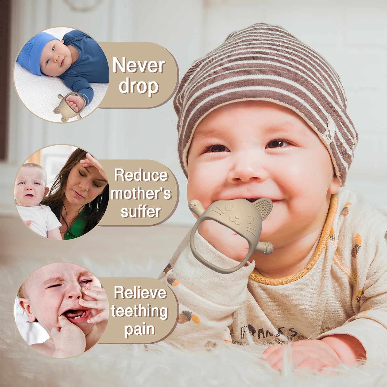 Juguetes de dentición para bebés, juguetes de dentición sin caída para bebés de 0 a 6 meses, juguetes masticables para aliviar la dentición,