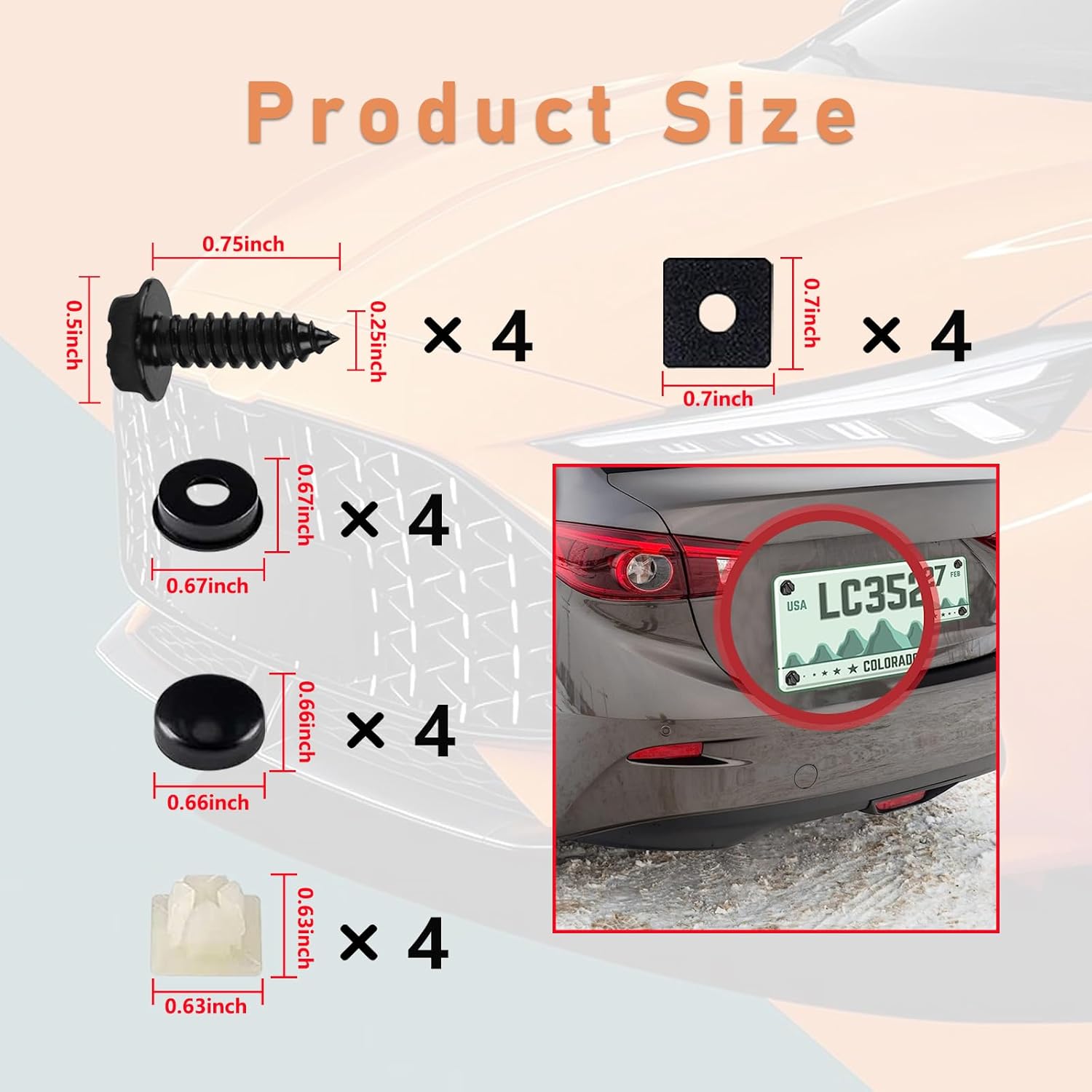 Juego de 4 tornillos para placa de matrícula, a prueba de óxido, antirruido y antirrobo, pernos de montaje autorroscantes de acero inoxidable para