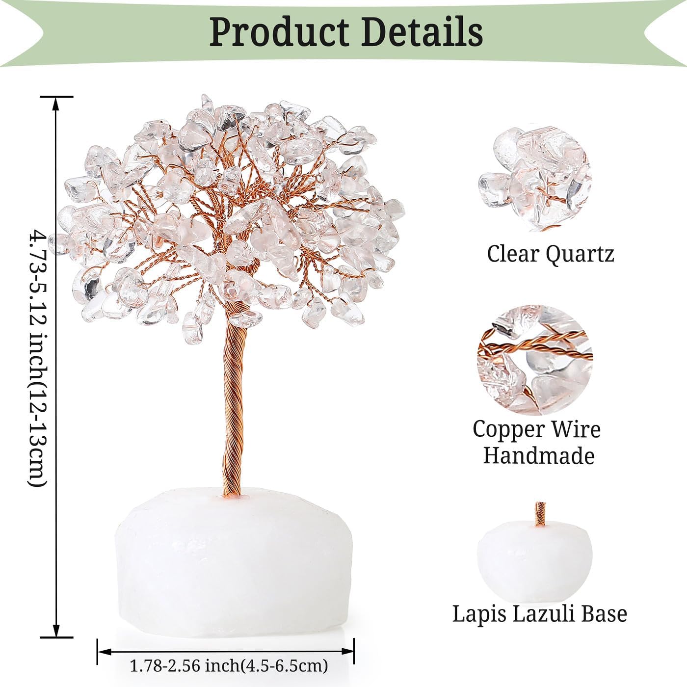 DUQGUHO Árbol de dinero de cristal curativo de cuarzo transparente con base de cuarzo natural sin procesar, árbol de cristal de piedras preciosas de