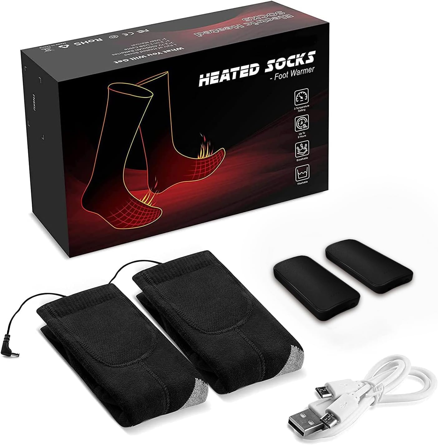 Calcetines térmicos para hombres y mujeres, recargables de 3.7 V, 4000 mAh, funcionan con pilas, calcetines térmicos de invierno para deportes al