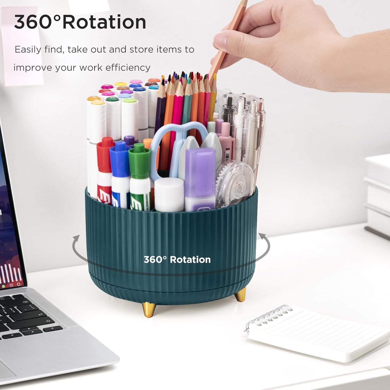 HBlife Soporte para lápices para escritorio, 5 ranuras para organizadores y accesorios giratorios de 360 grados, suministros de papelería de
