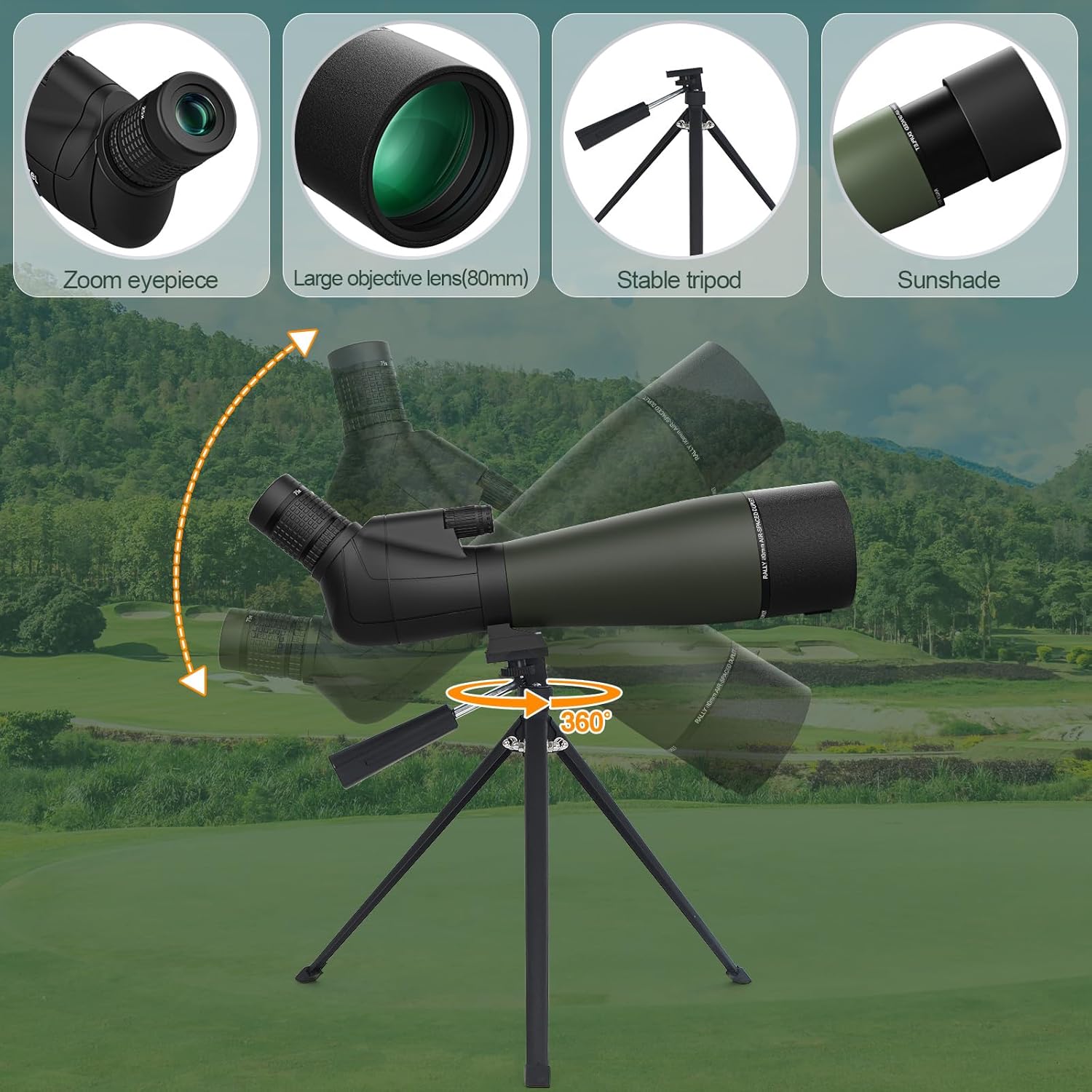Wozel Visores de detección de 25-75 x 80 pulgadas para disparar al objetivo, visor HD con bolsa de transporte para trípode y soporte para teléfono