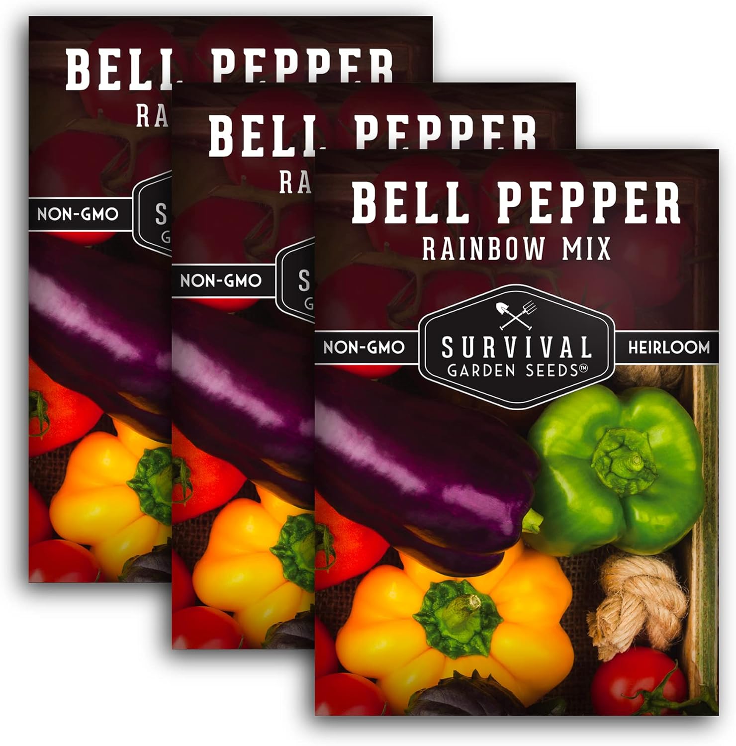 Survival Garden Seeds – Mezcla de semillas de pimiento arcoíris para plantar – 3 paquetes con instrucciones para plantar y cultivar deliciosos