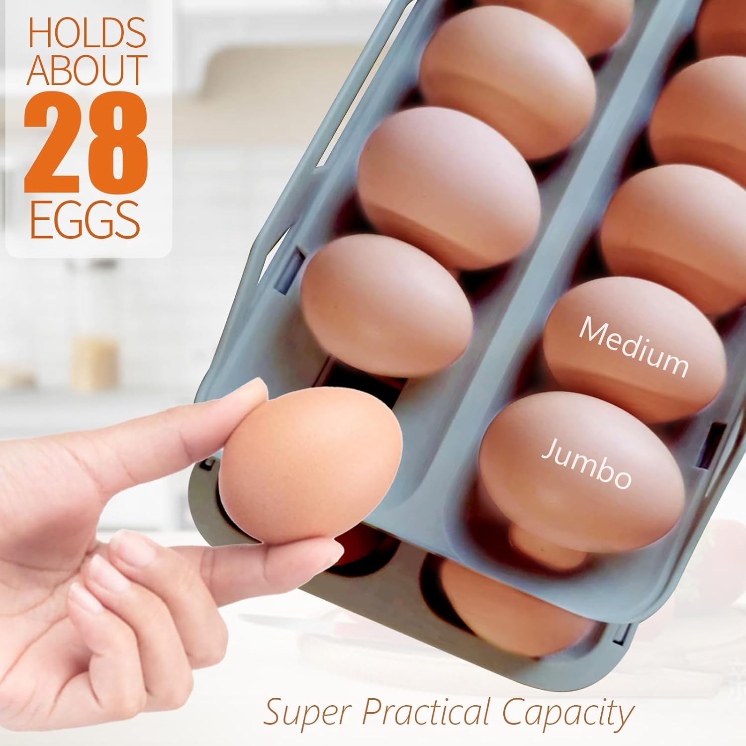 Soporte para huevos para refrigerador, dispensador de huevos de doble fila para refrigerador, organizador automático de rodillos de huevos, bandeja
