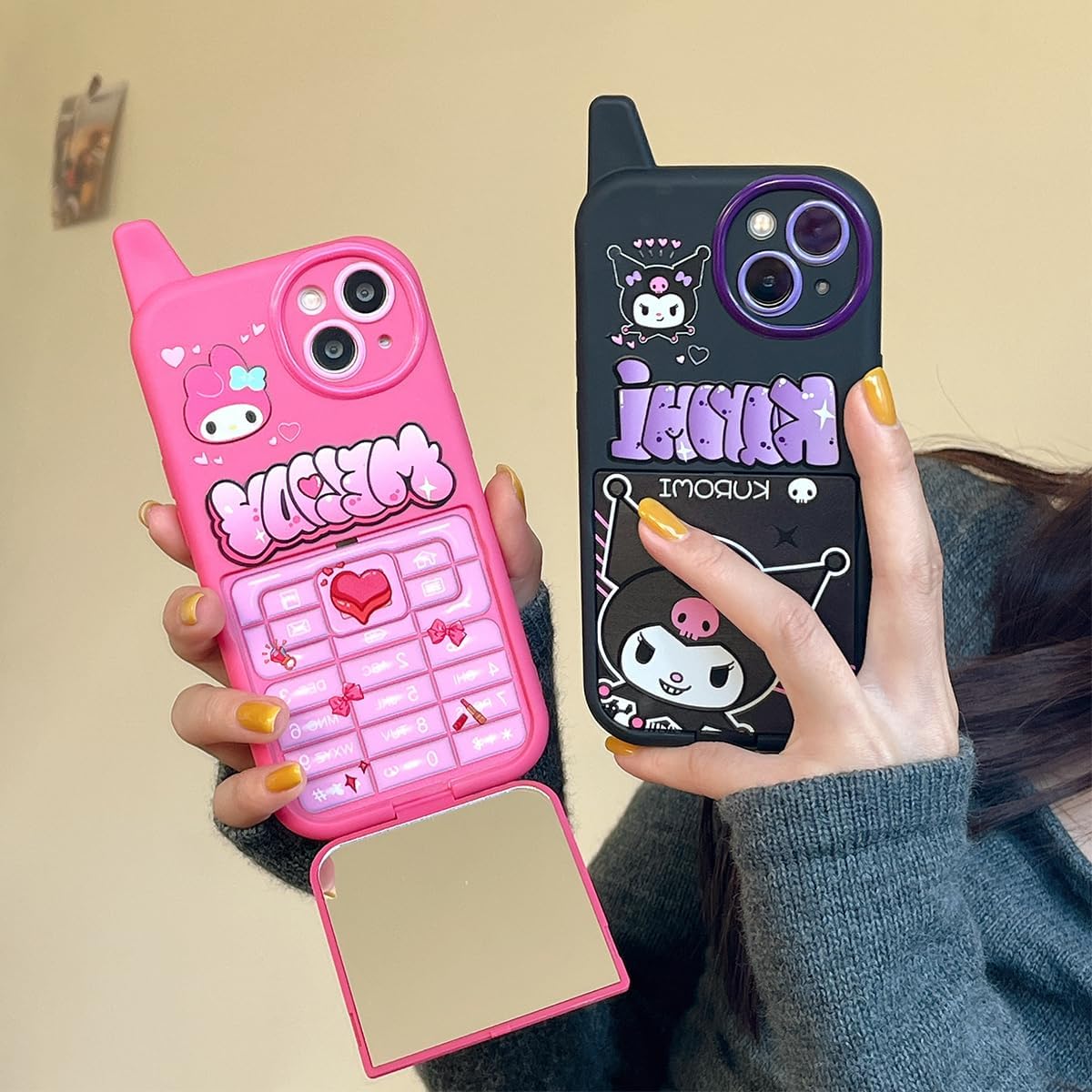 NATEROSO Funda de dibujos animados para iPhone 14 de 6.1 pulgadas, funda retro Kawaii linda con espejo de maquillaje, suave a prueba de golpes,