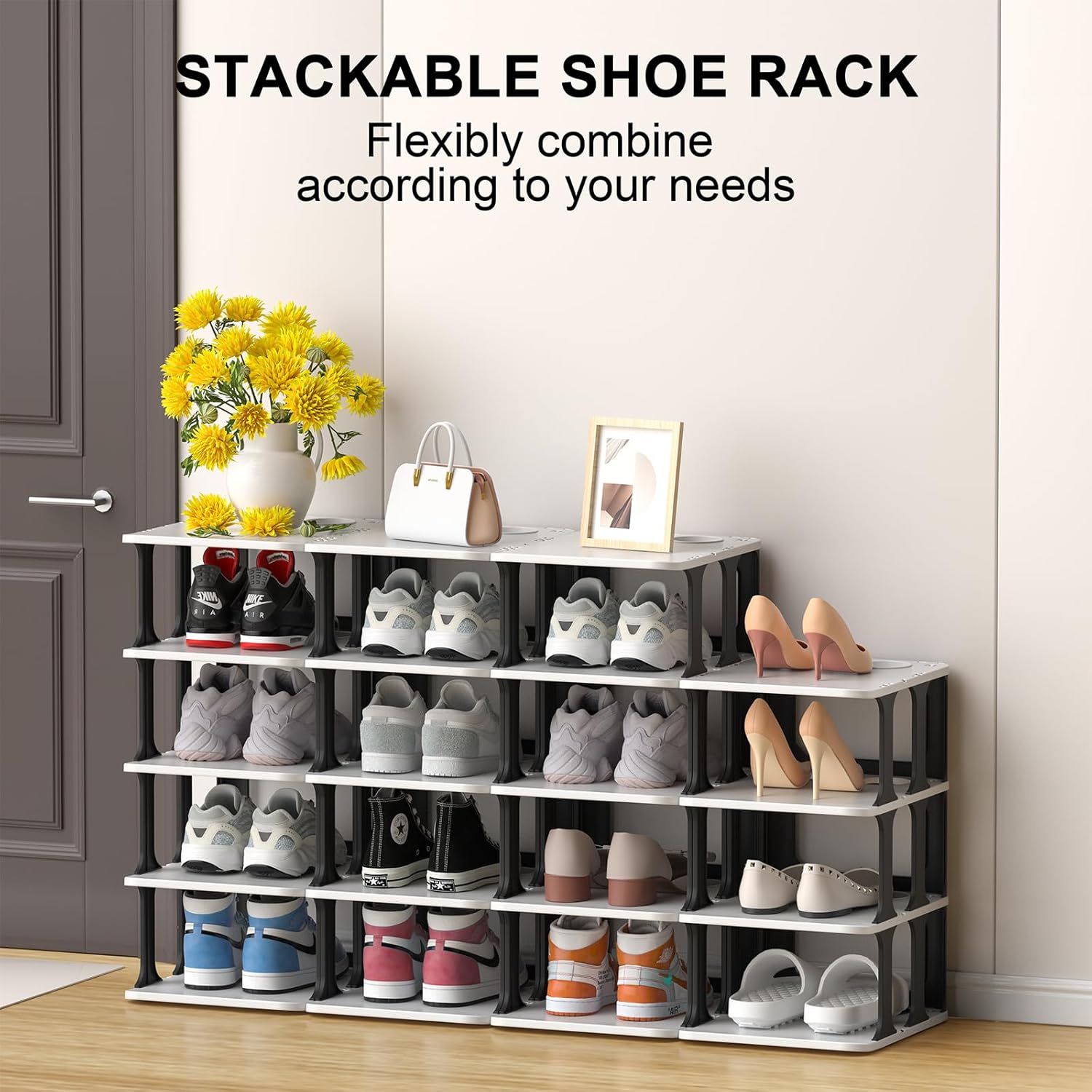 Zapatero estrecho de 6 niveles pequeño organizador para armario, duradero y moderno apilable, organizador de almacenamiento de zapatos para muebles