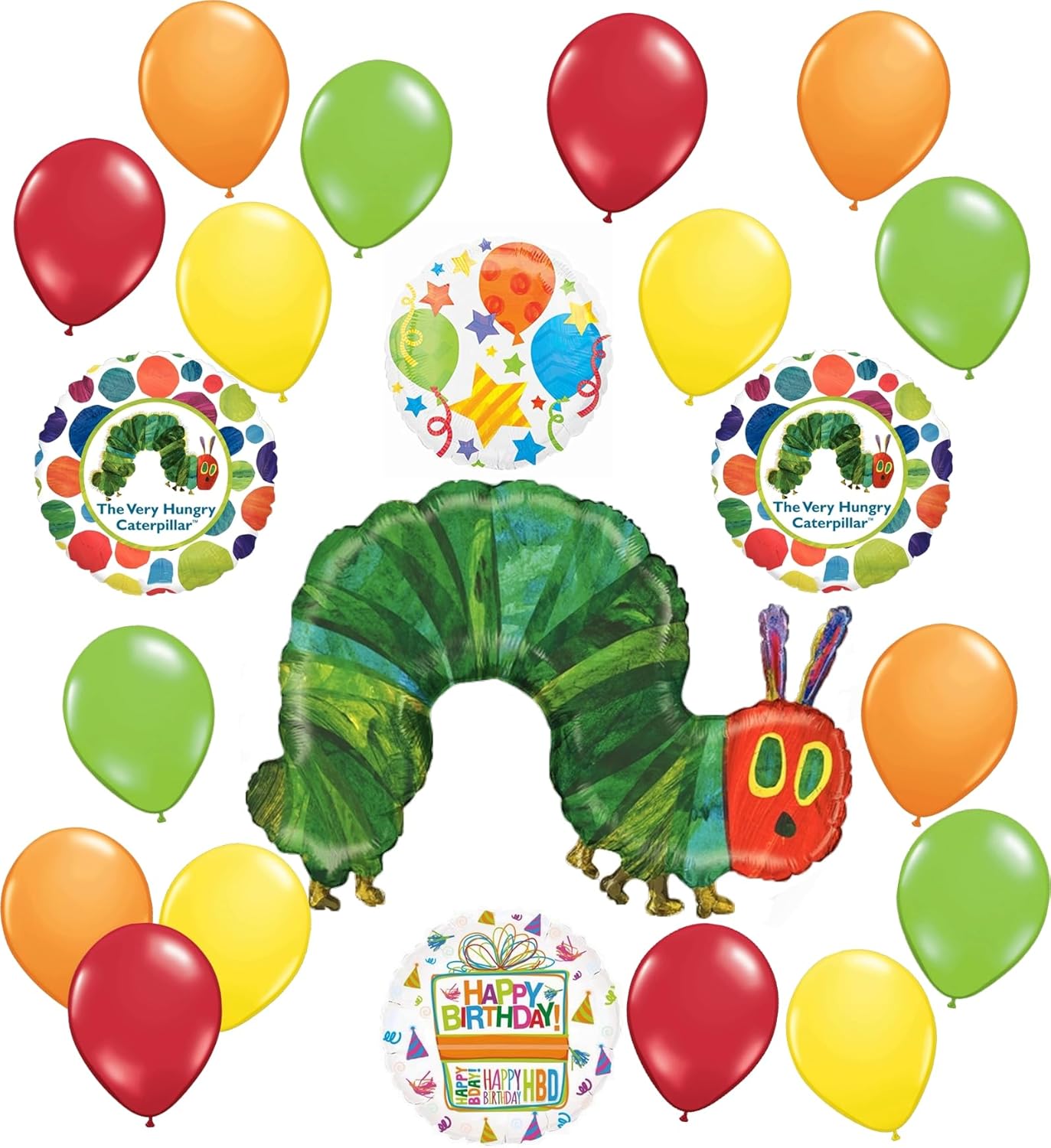 Betallic Very Hungry Birthday Catepillar Party Supplies 21 piezas Foil and Latex Balloon Bouquet Decoraciones