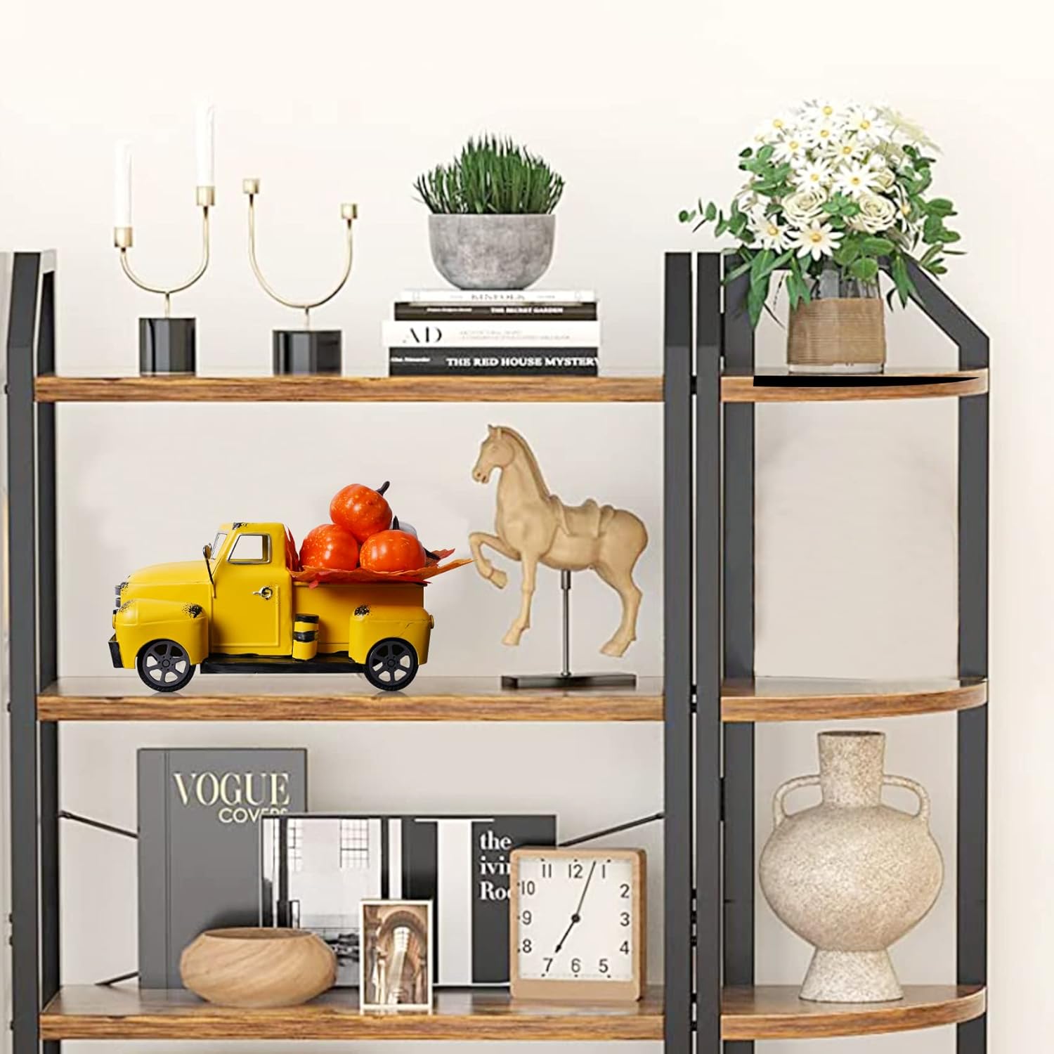 fztksmart Decoración de camión de otoño con hojas artificiales de calabaza y arce, centros de mesa de otoño para mesas, centros de mesa de cocina
