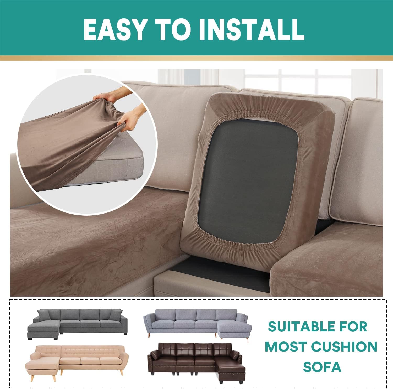 OKYUK Fundas para sofá modular, 4 fundas de cojín de terciopelo para sofá, en forma de L, funda de diván para sofá, protector elástico de muebles