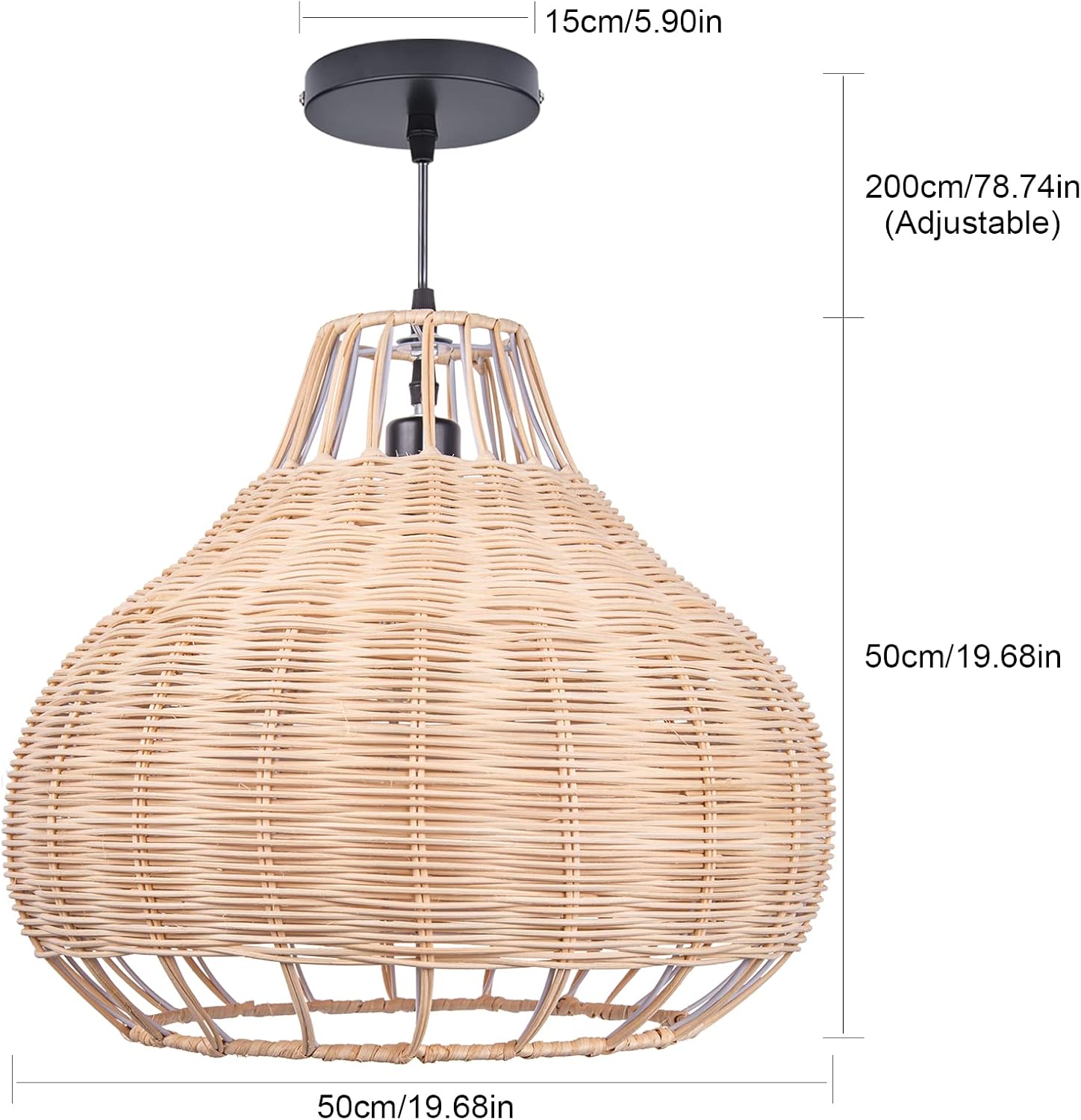 Arturesthome Lámpara colgante de 1 luz, luz colgante de ratán, lámpara de techo natural de mimbre para comedor, sala de estar