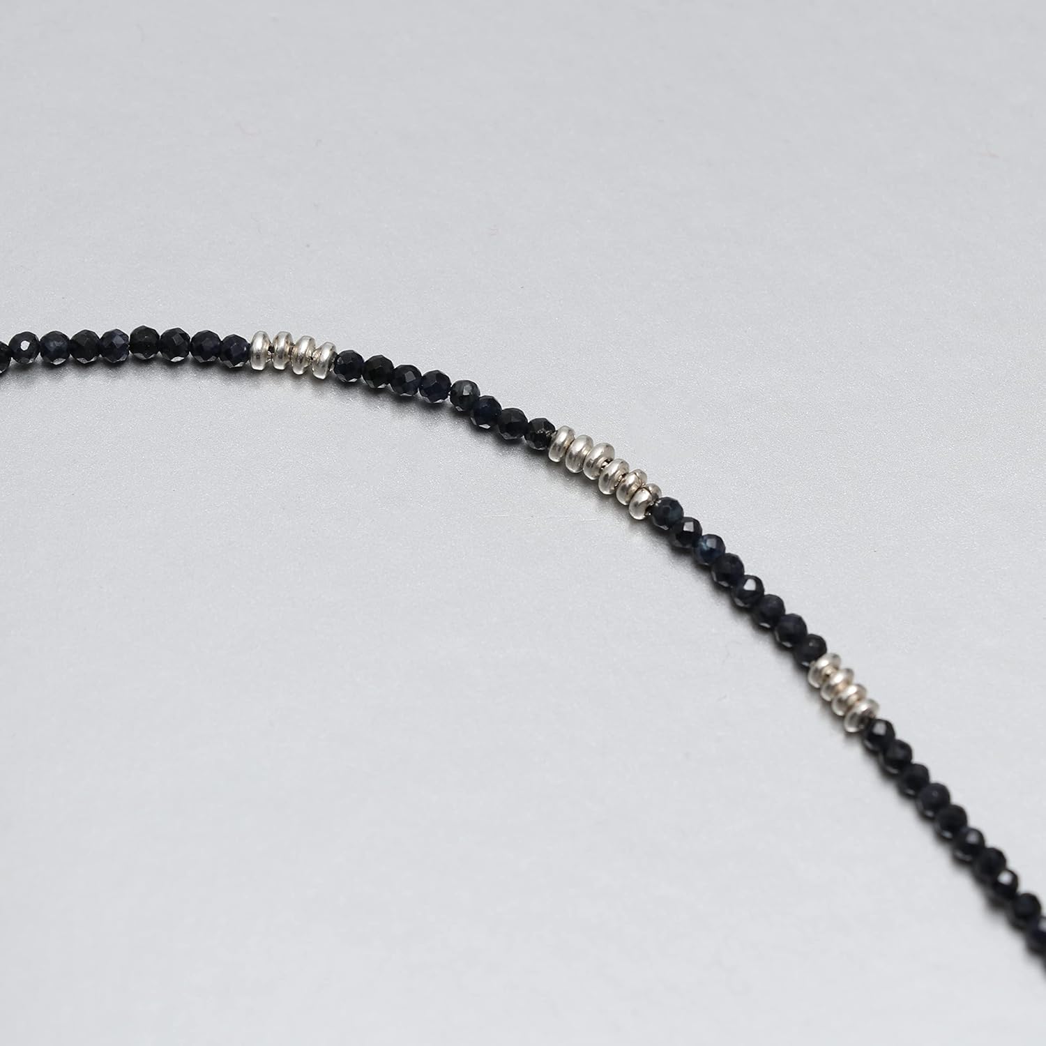 Gempires Natural Black Spinel Beads Bracelet, Spinel Gemstone Jewelry, Gift For her, 7+1 inch Adjustable Silver plated Chain (Black Spinel)
