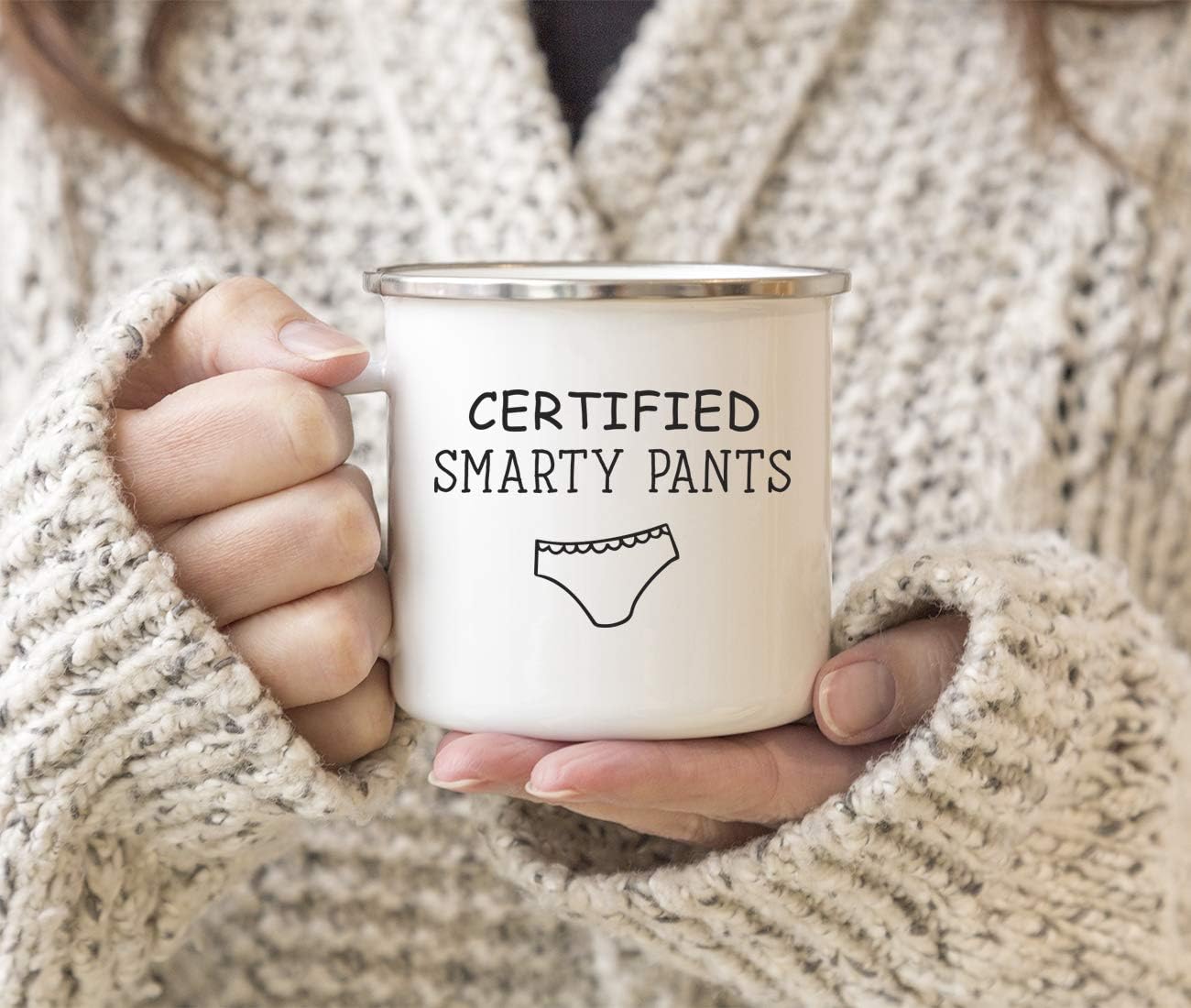 Andaz Press Funny Graduation 11oz. Stainless Steel Campfire Coffee Mug Gag Gift, Certified Smarty Pants, 1-Pack, Enamel Camp Funny Witty Present